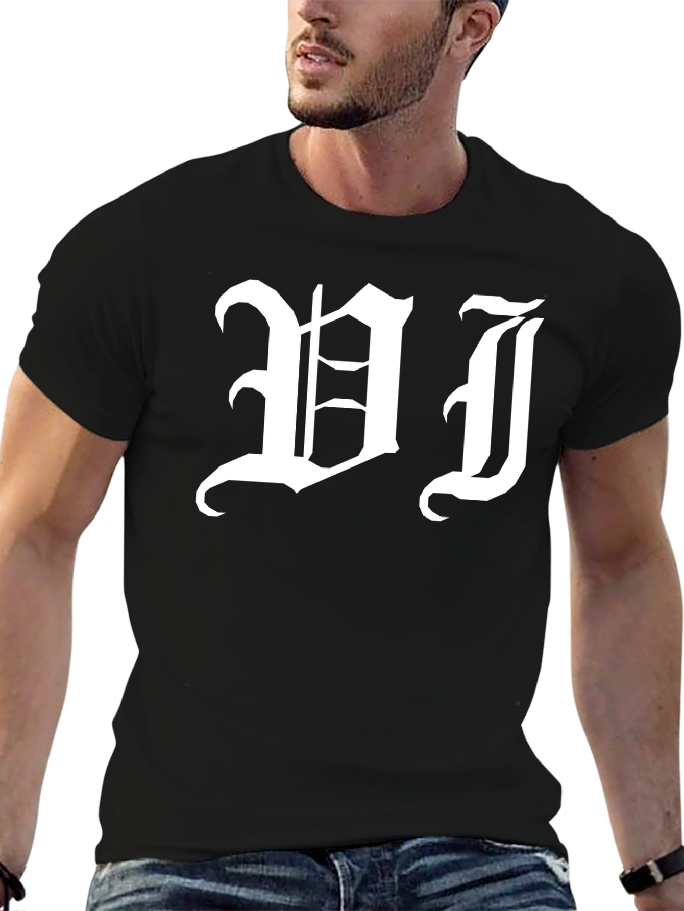 Gothic Initial T-Shirt - Bold White Lettering on Black