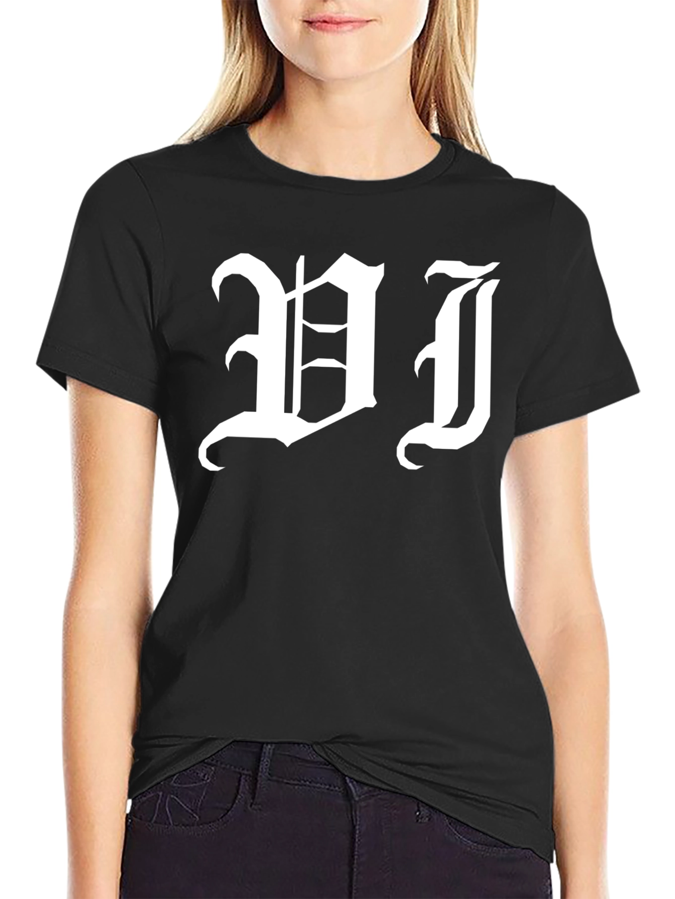 Gothic Initial T-Shirt - Bold White Lettering on Black