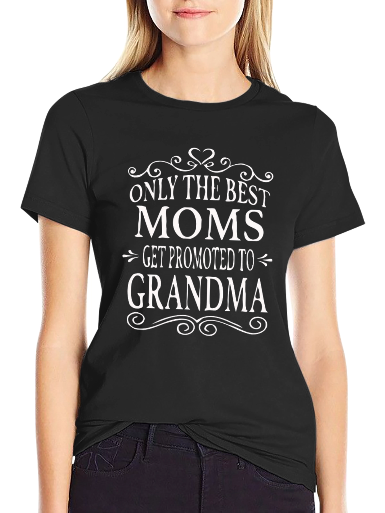 Best Moms Get Promoted to Grandma Black Tee