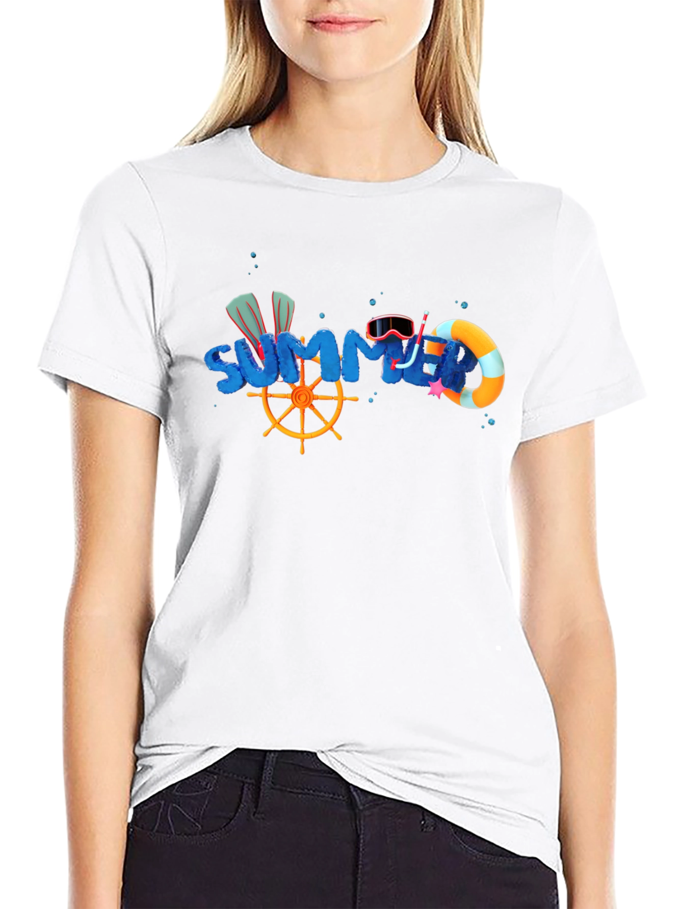 Summer Fun Graphic Tee - Black Cotton T-Shirt