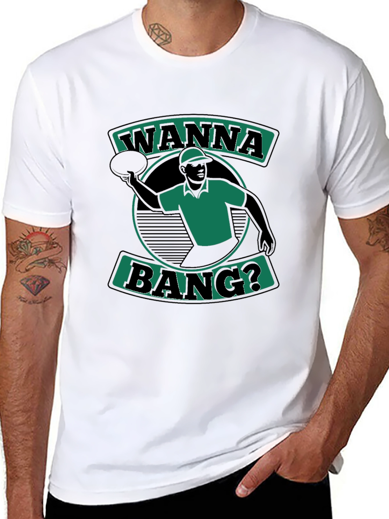 Wanna Bang? T-Shirt Black Short Sleeve Graphic Tee