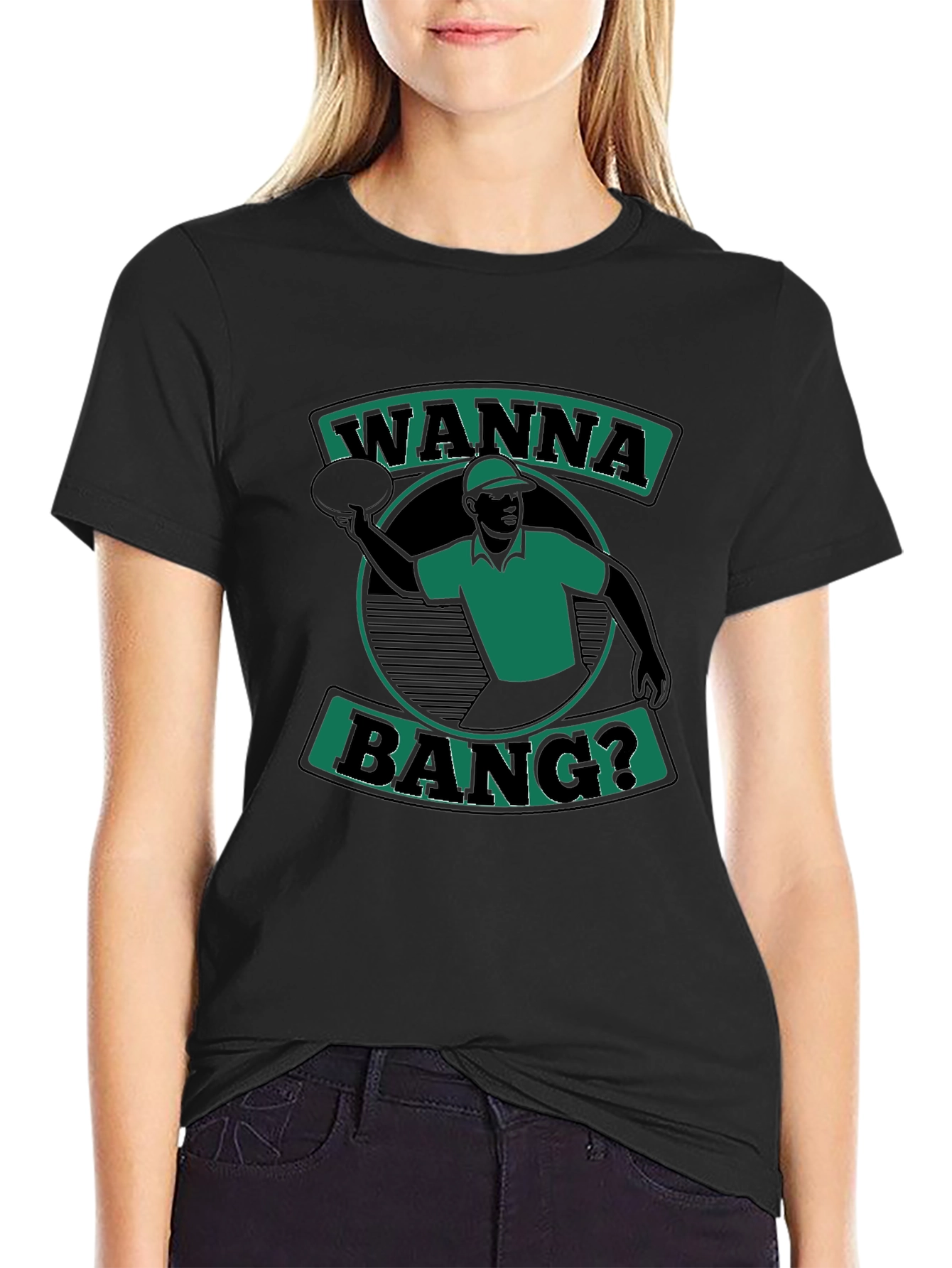 Wanna Bang? T-Shirt Black Short Sleeve Graphic Tee