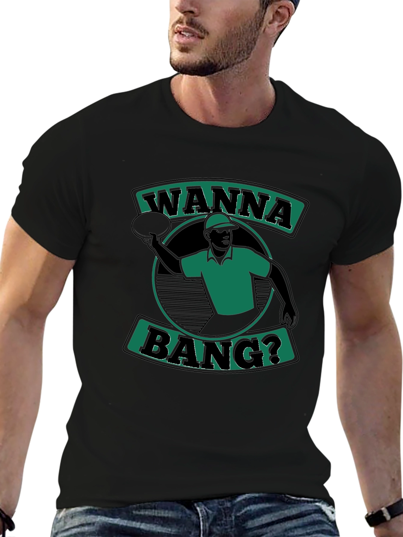 Wanna Bang? T-Shirt Black Short Sleeve Graphic Tee