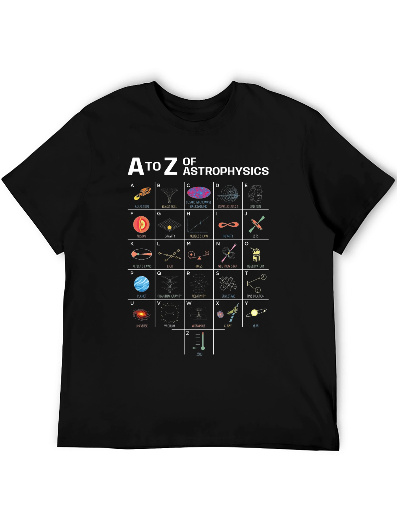 A to Z of Astrophysics Black T-Shirt