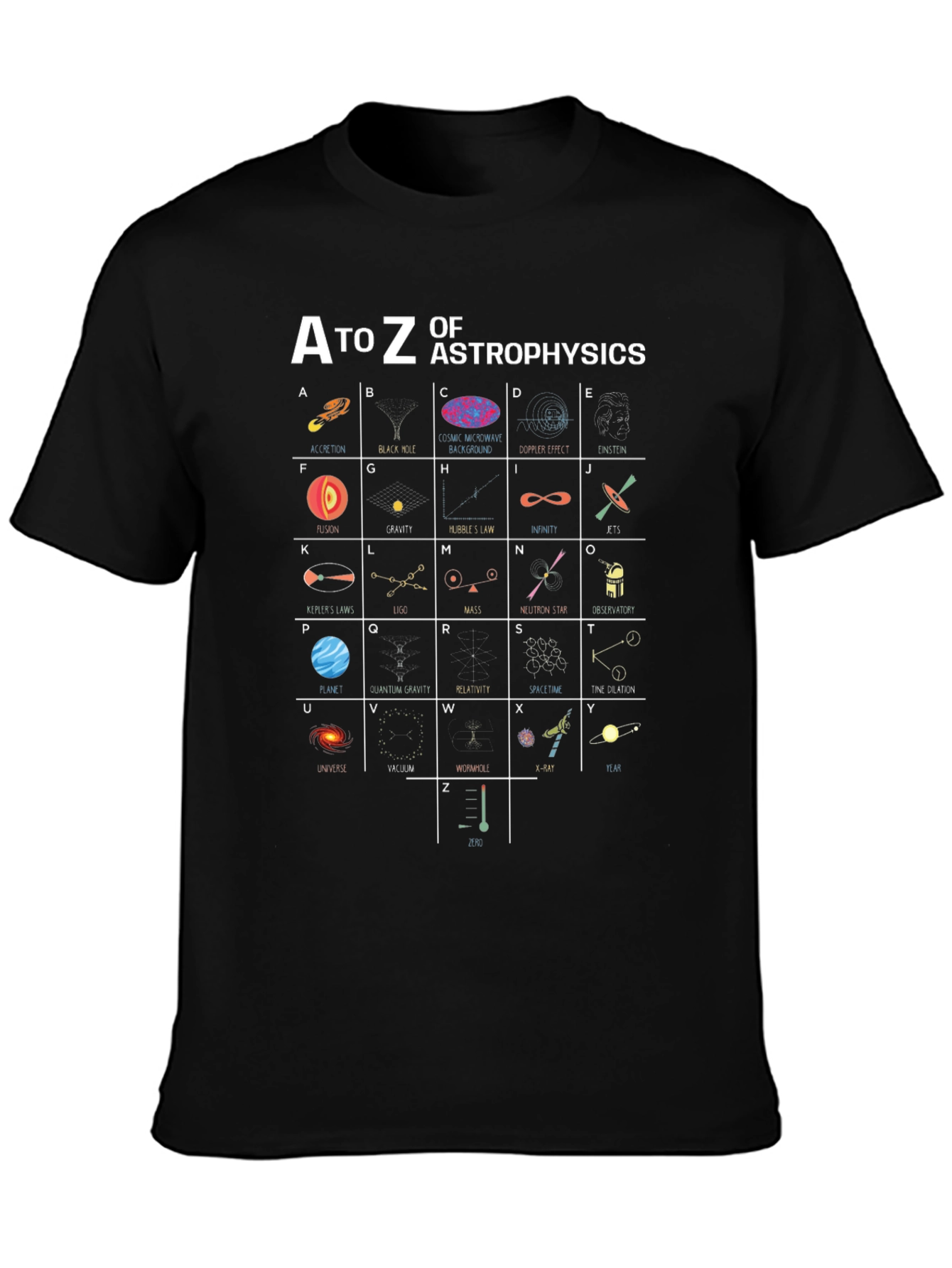 A to Z of Astrophysics Black T-Shirt