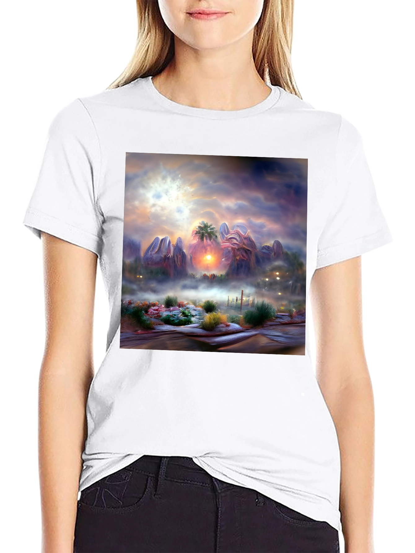 Sunset Desert Graphic Tee - Artistic Mens Shirt