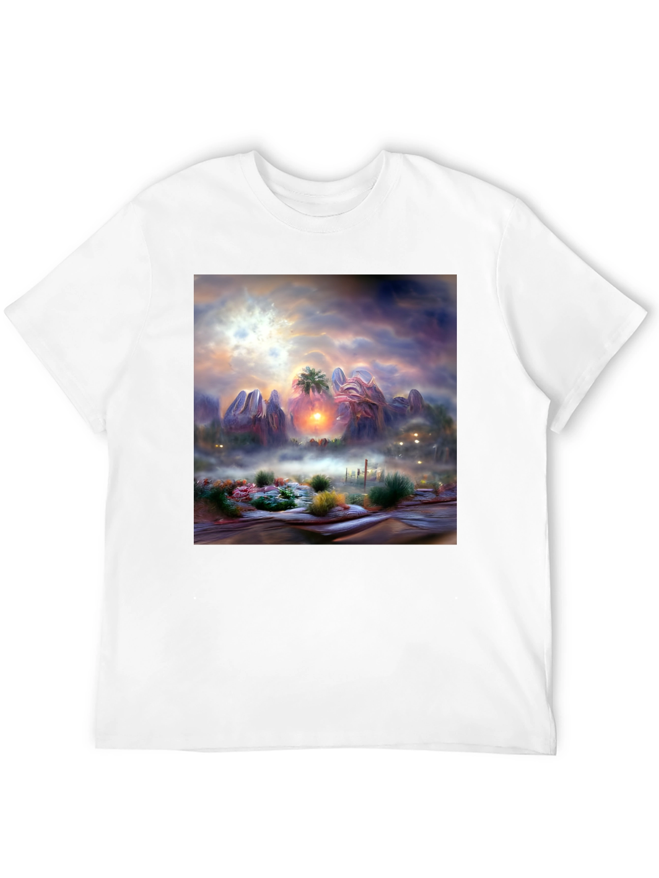 Sunset Desert Graphic Tee - Artistic Mens Shirt