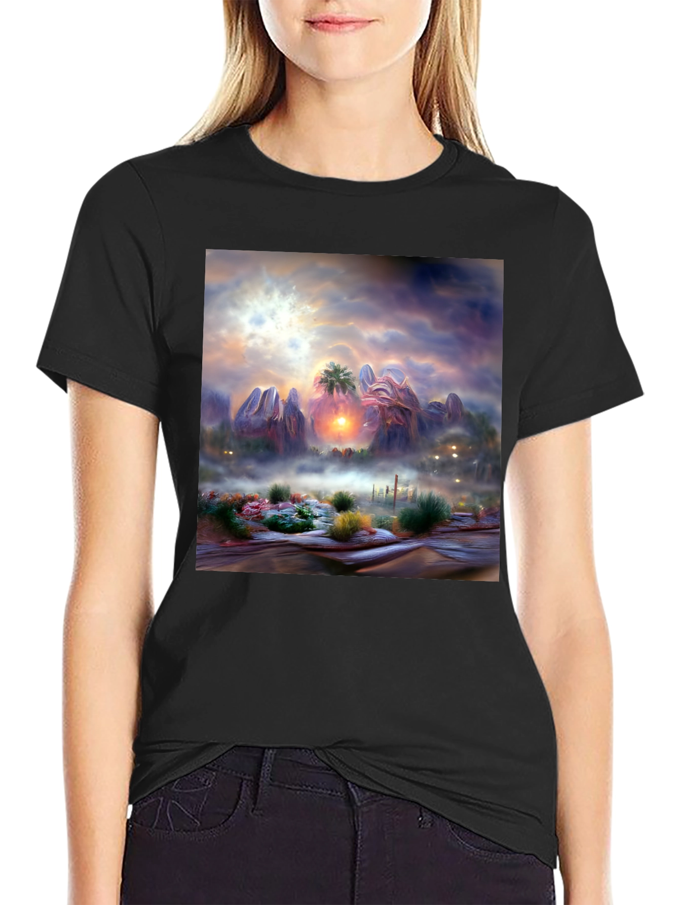 Sunset Desert Graphic Tee - Artistic Mens Shirt