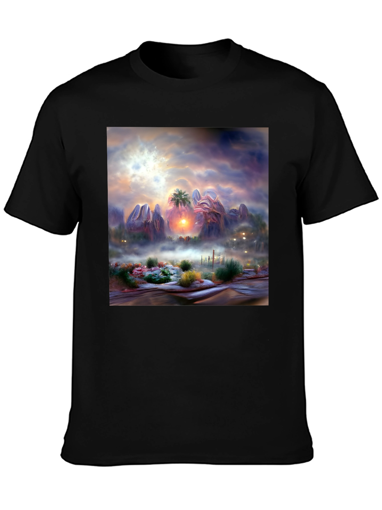 Sunset Desert Graphic Tee - Artistic Mens Shirt