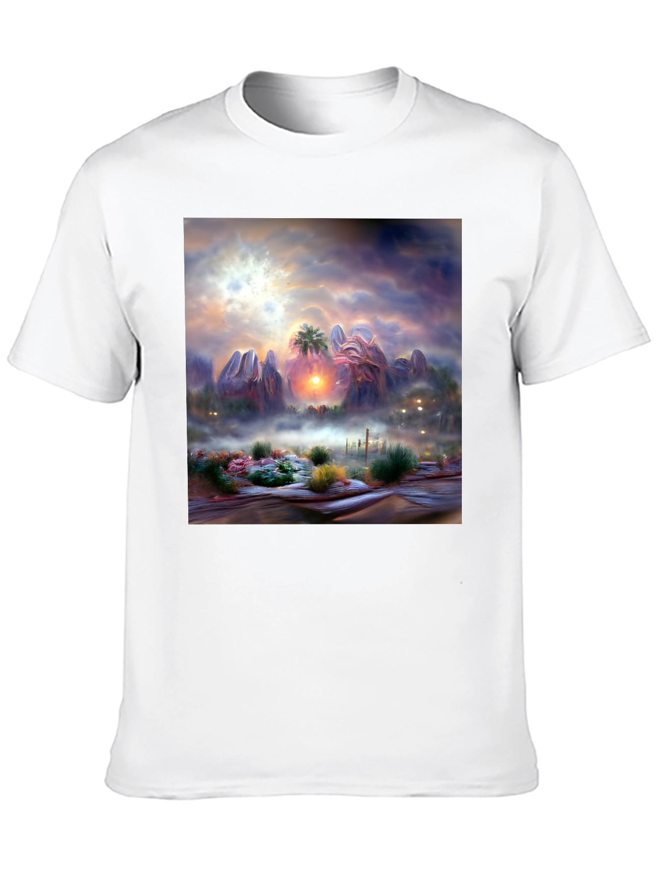 Sunset Desert Graphic Tee - Artistic Mens Shirt