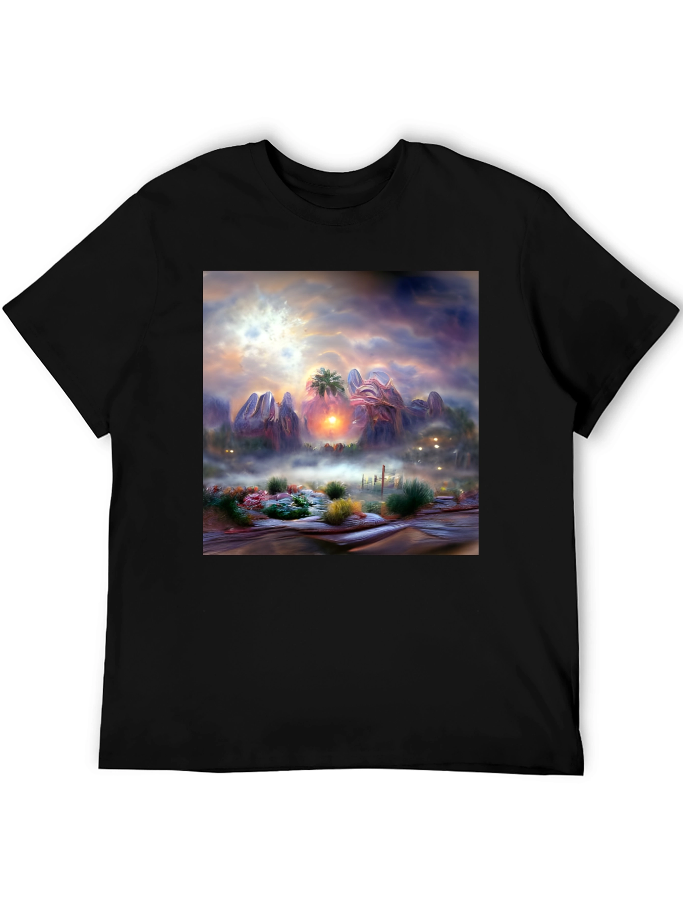 Sunset Desert Graphic Tee - Artistic Mens Shirt