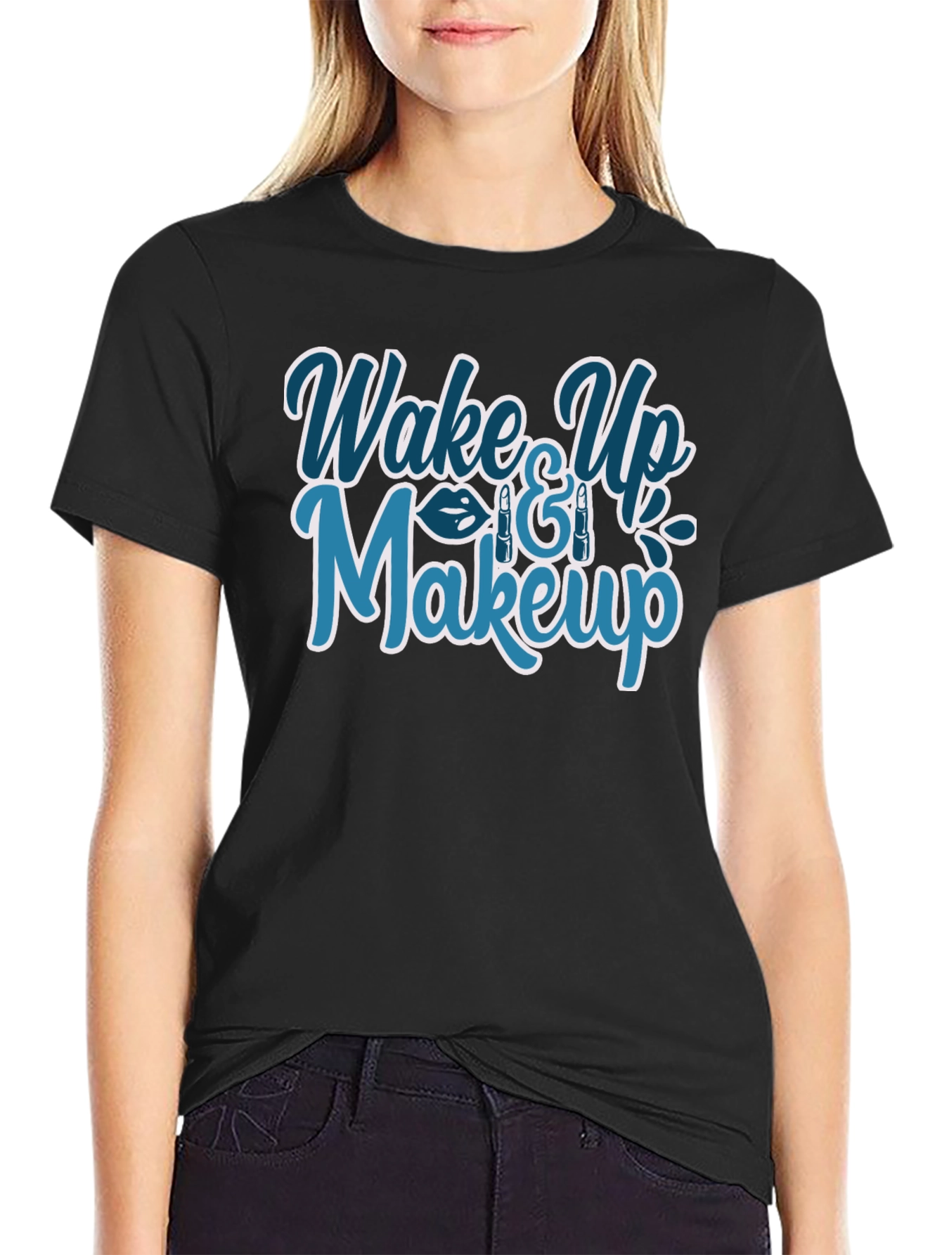 Wake Up & Makeup Graphic T-Shirt - Trendy Style