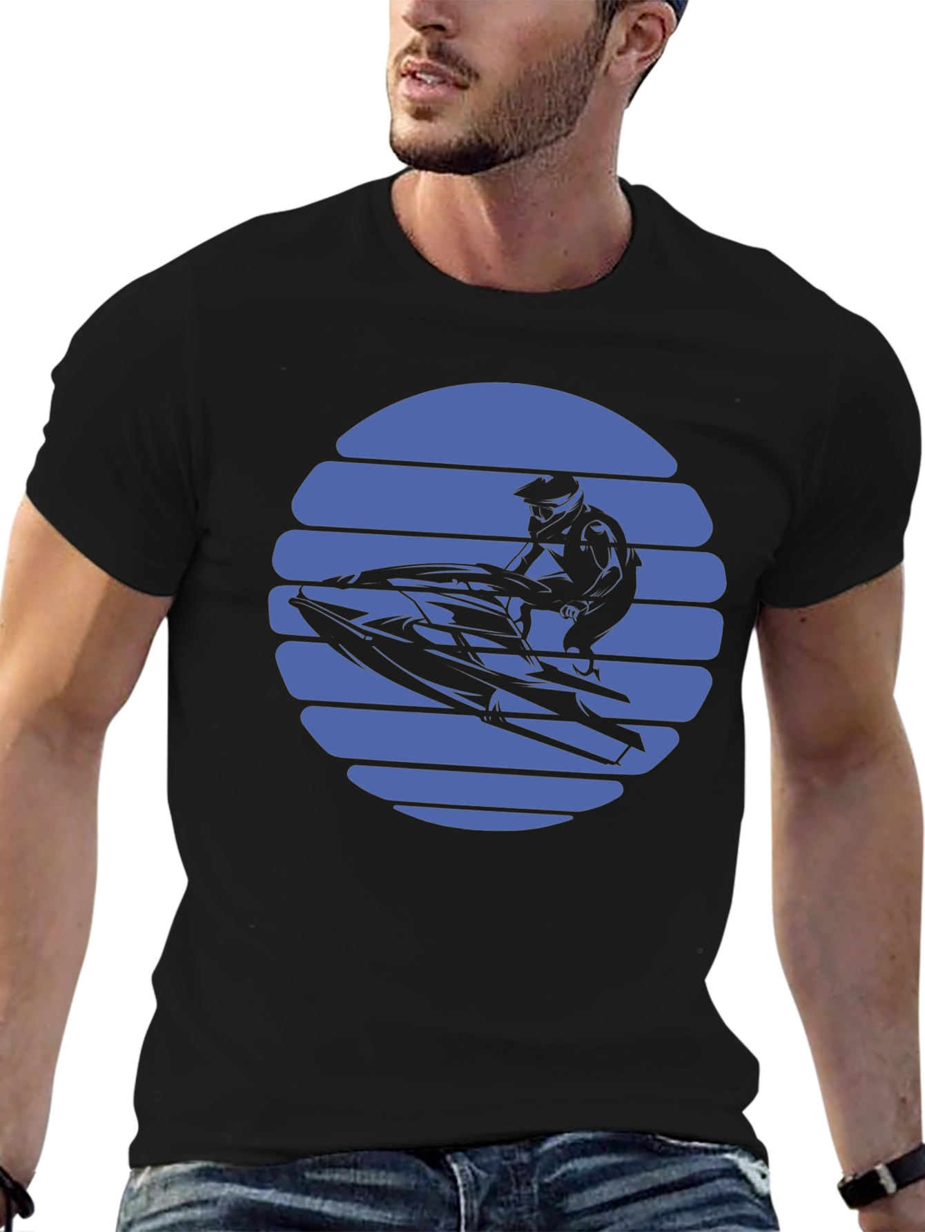 Jet Ski Sunset Graphic Tee - Black Cotton T-Shirt