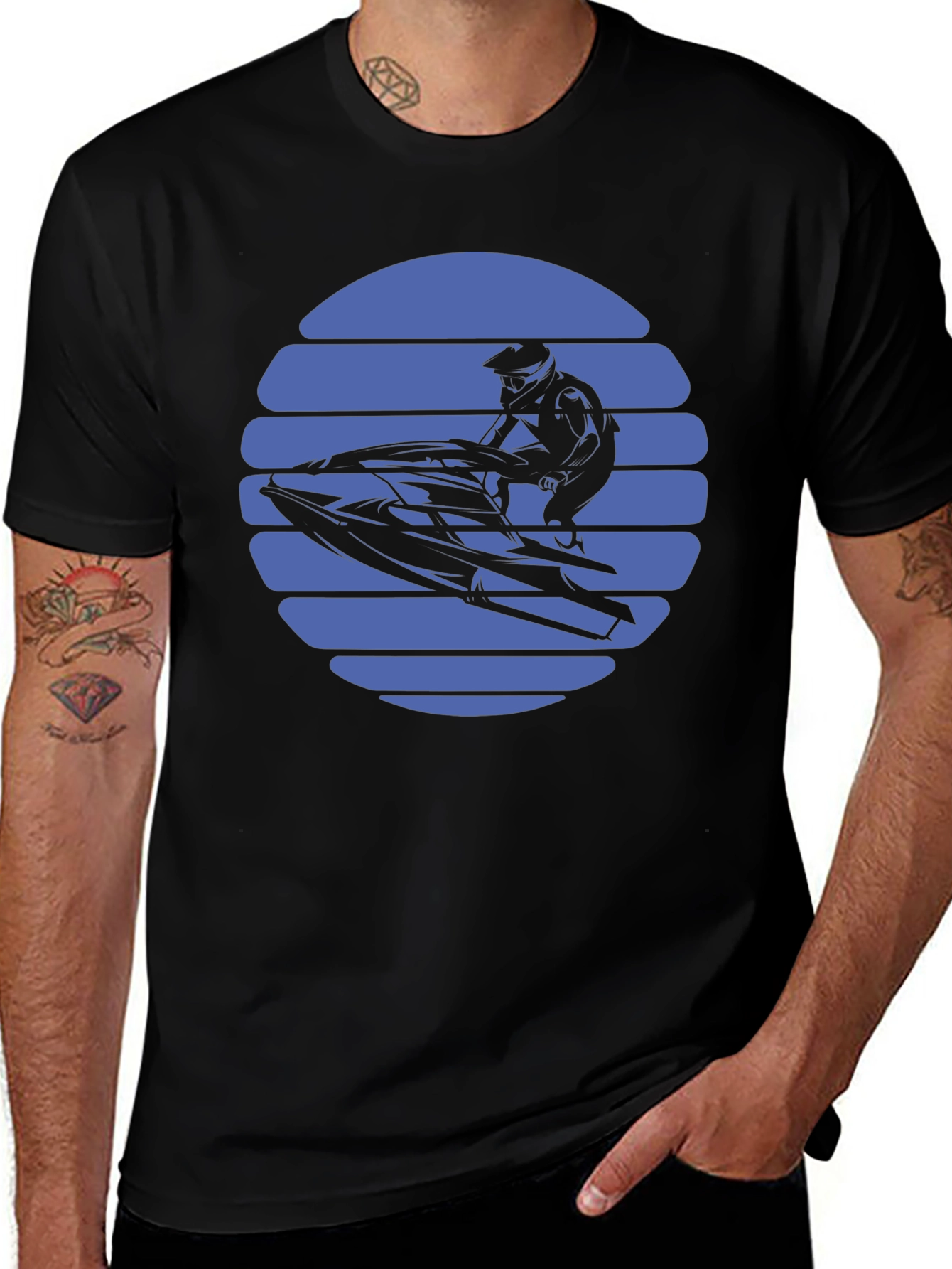 Jet Ski Sunset Graphic Tee - Black Cotton T-Shirt