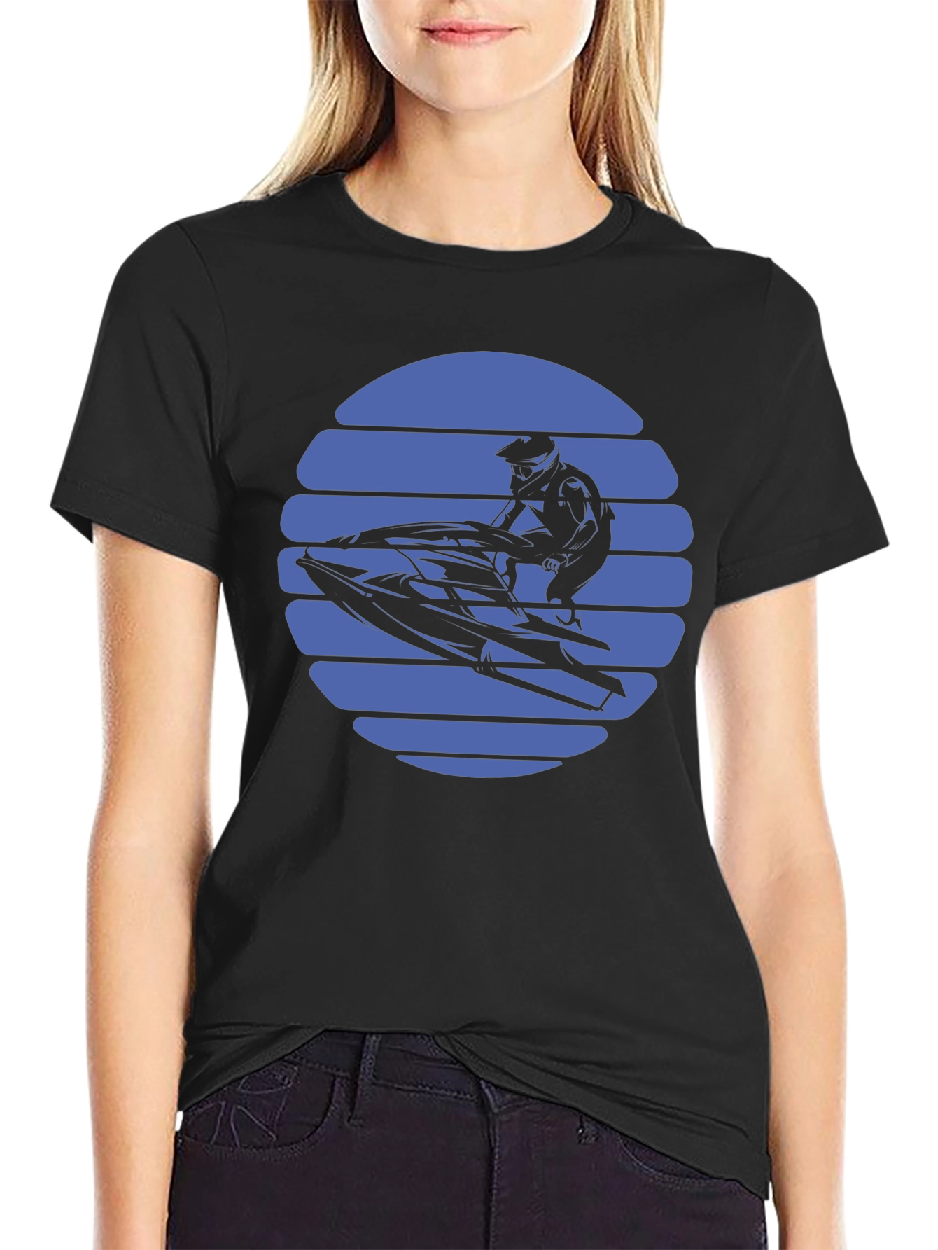 Jet Ski Sunset Graphic Tee - Black Cotton T-Shirt