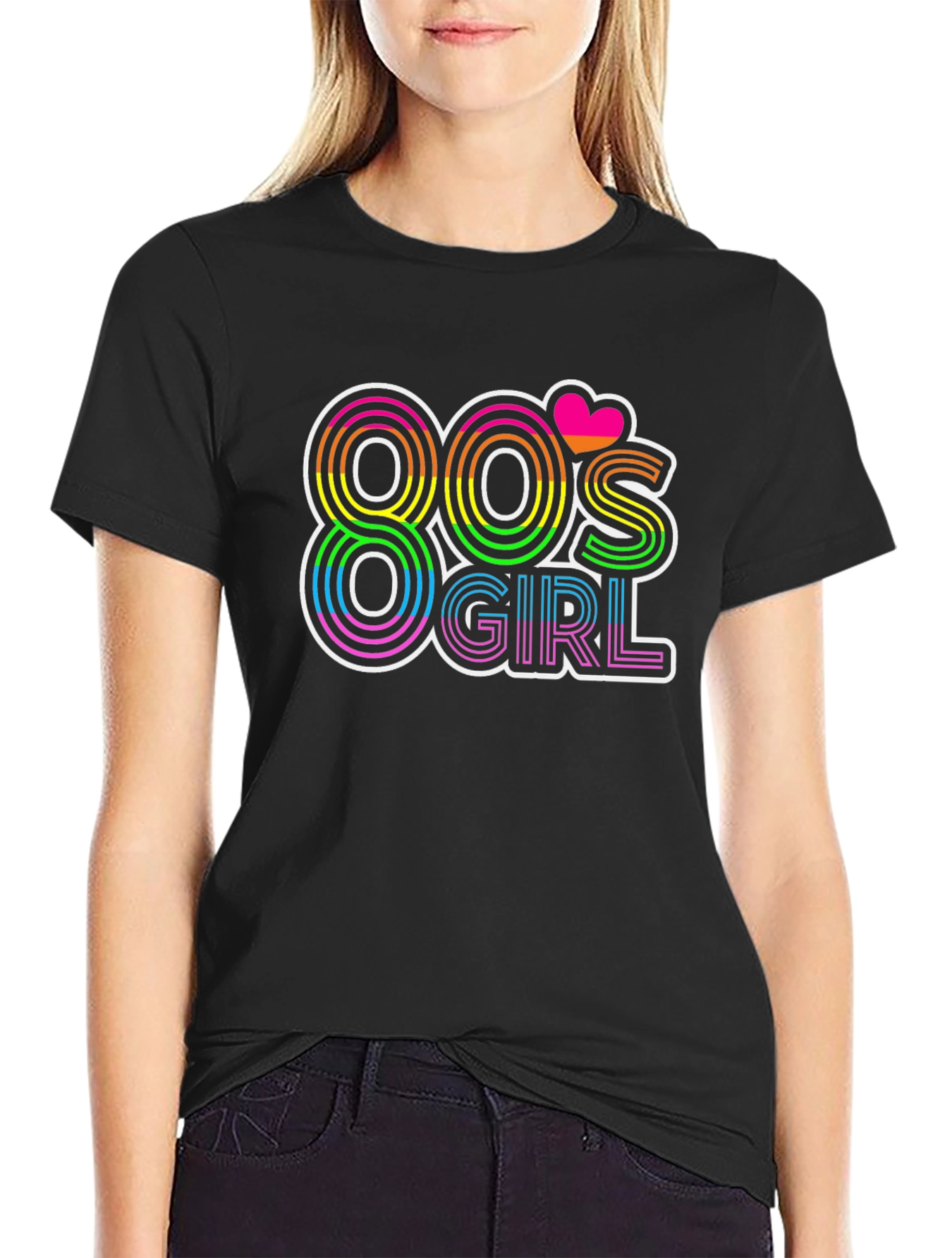 80s Girl Retro T-Shirt - Rainbow Neon Design