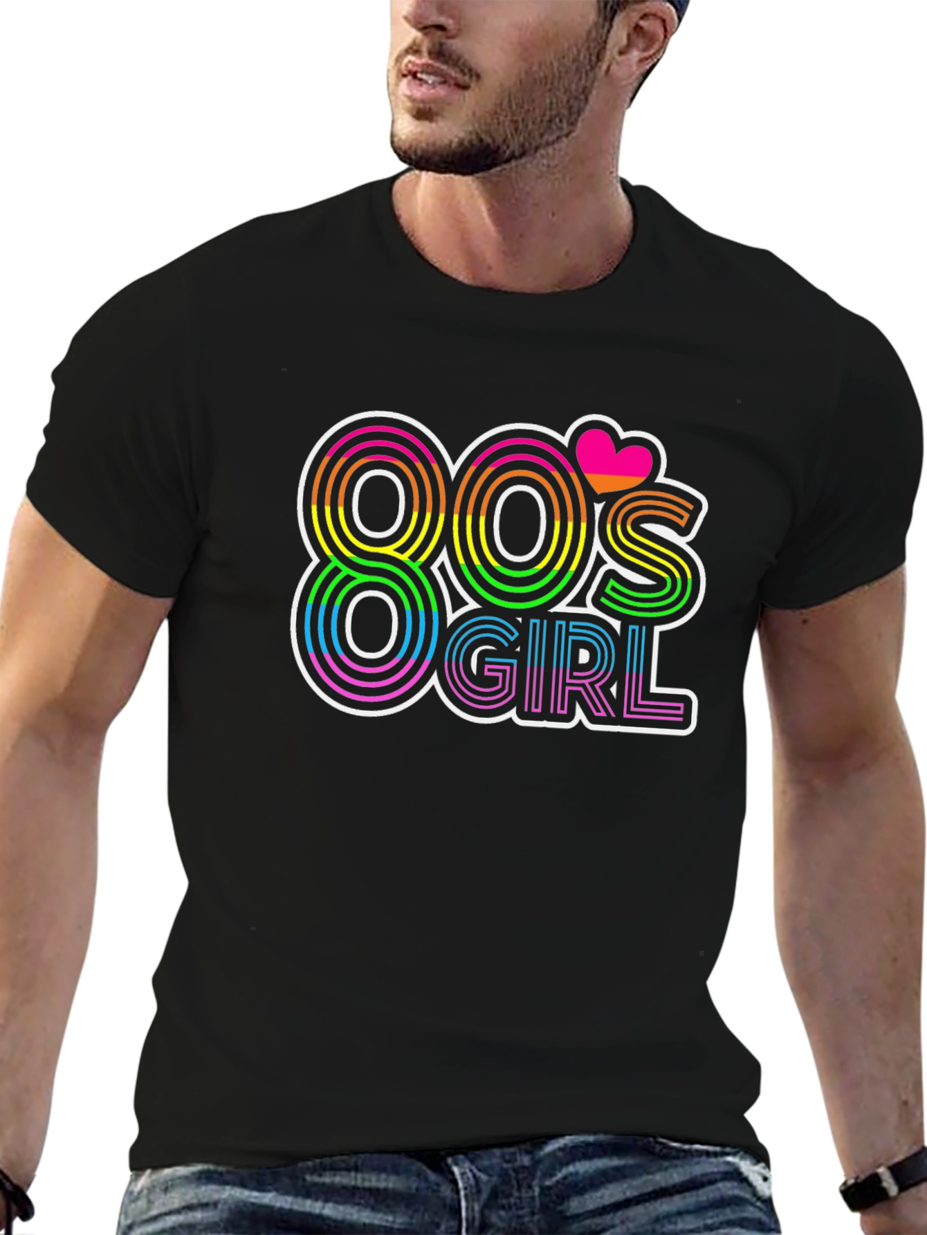 80s Girl Retro T-Shirt - Rainbow Neon Design