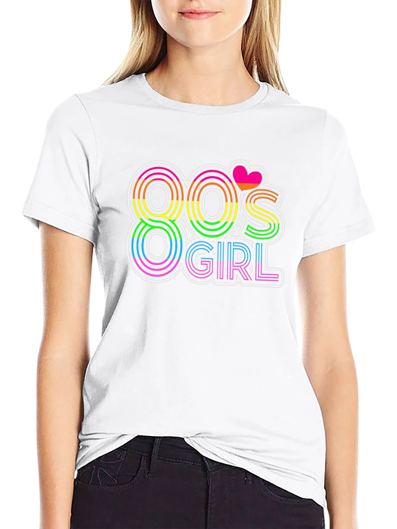 80s Girl Retro T-Shirt - Rainbow Neon Design