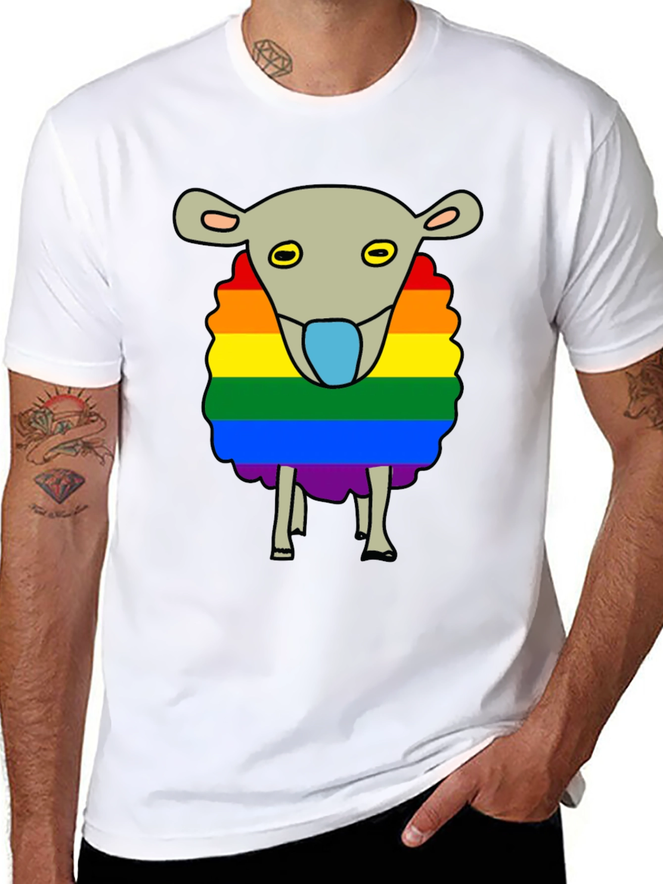 Rainbow Sheep Graphic T-Shirt - Black Cotton Blend