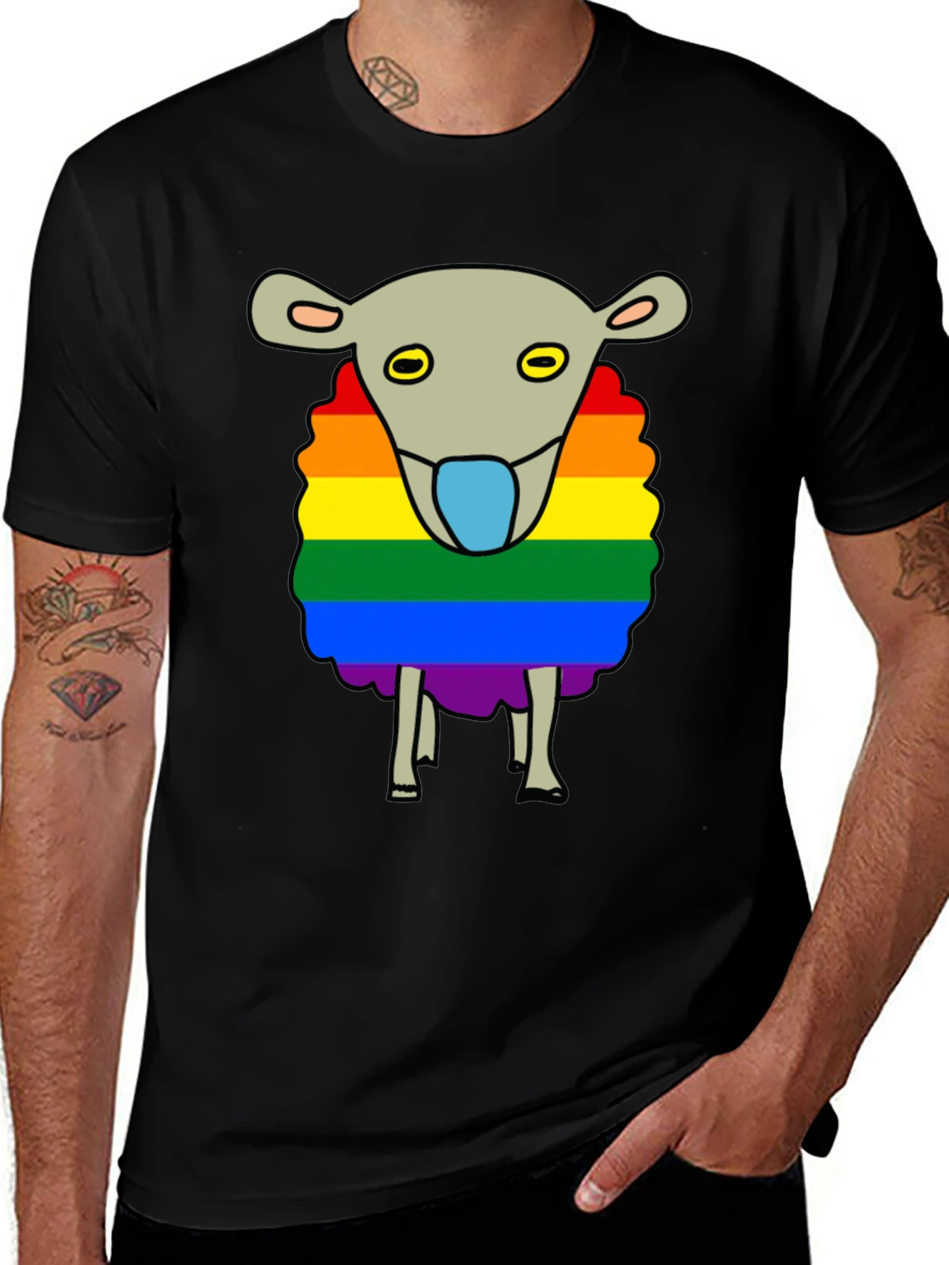 Rainbow Sheep Graphic T-Shirt - Black Cotton Blend