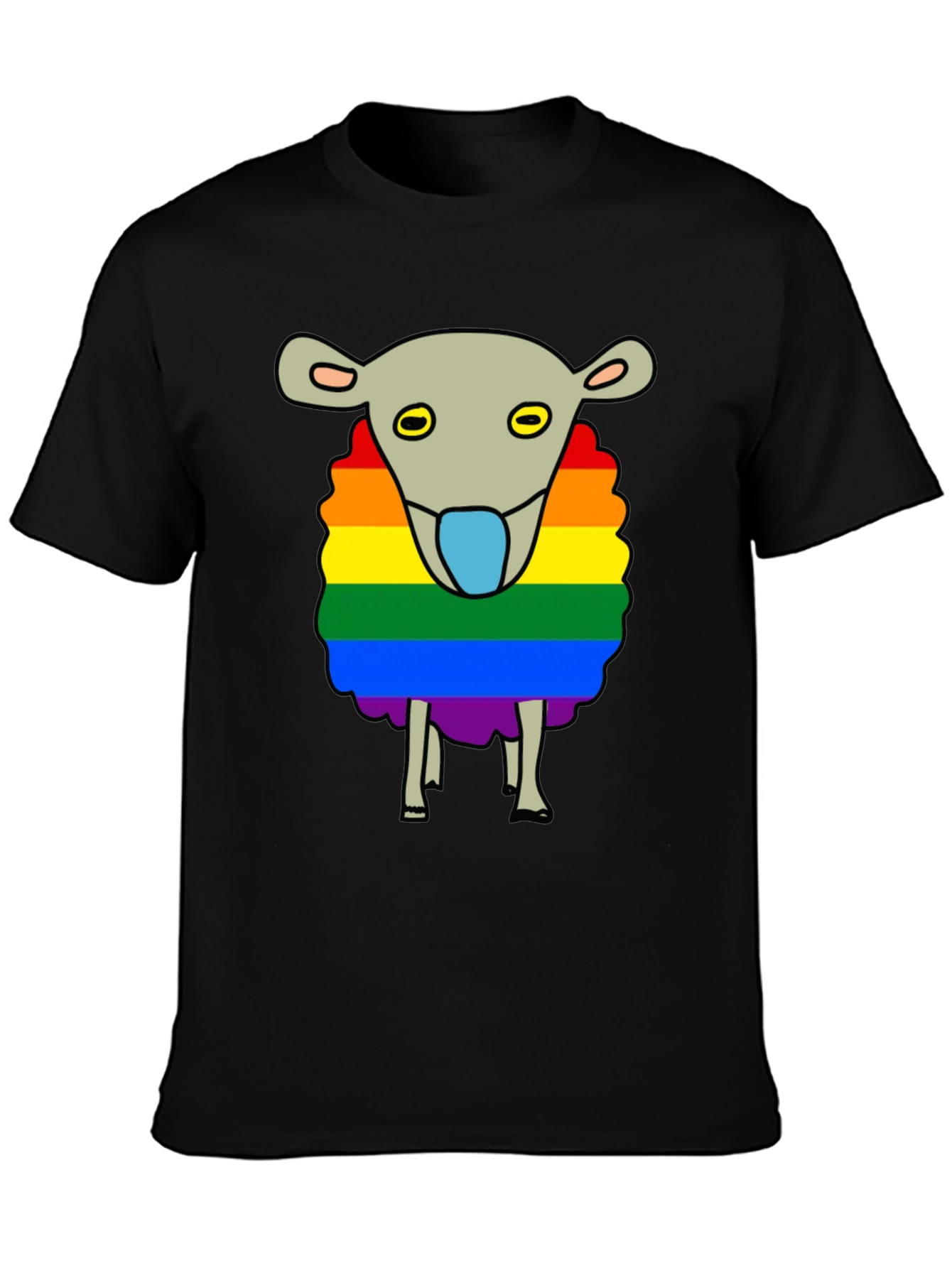 Rainbow Sheep Graphic T-Shirt - Black Cotton Blend