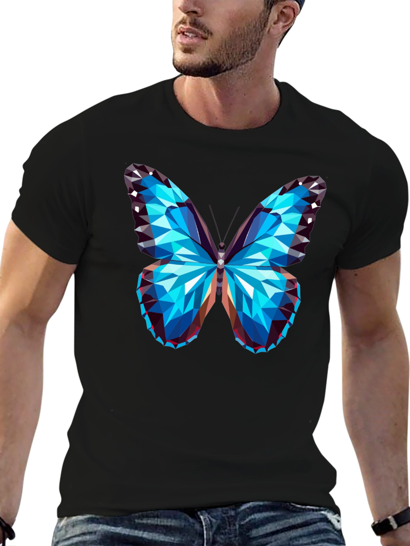 Geometric Butterfly Graphic Tee - Mens Black T-Shirt