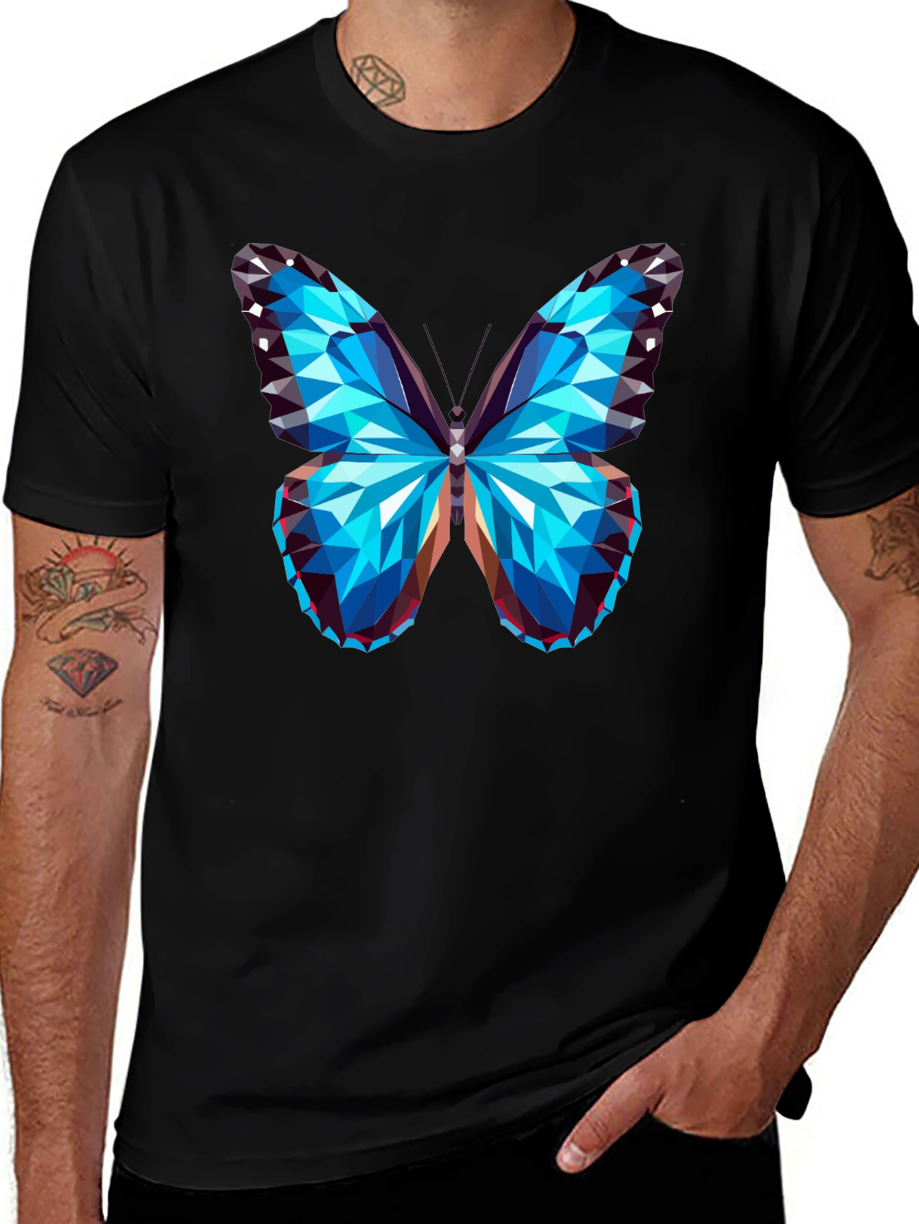 Geometric Butterfly Graphic Tee - Mens Black T-Shirt