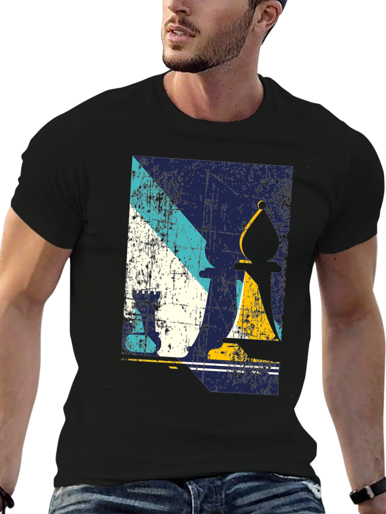 Chess Piece Graphic Print Black T-Shirt