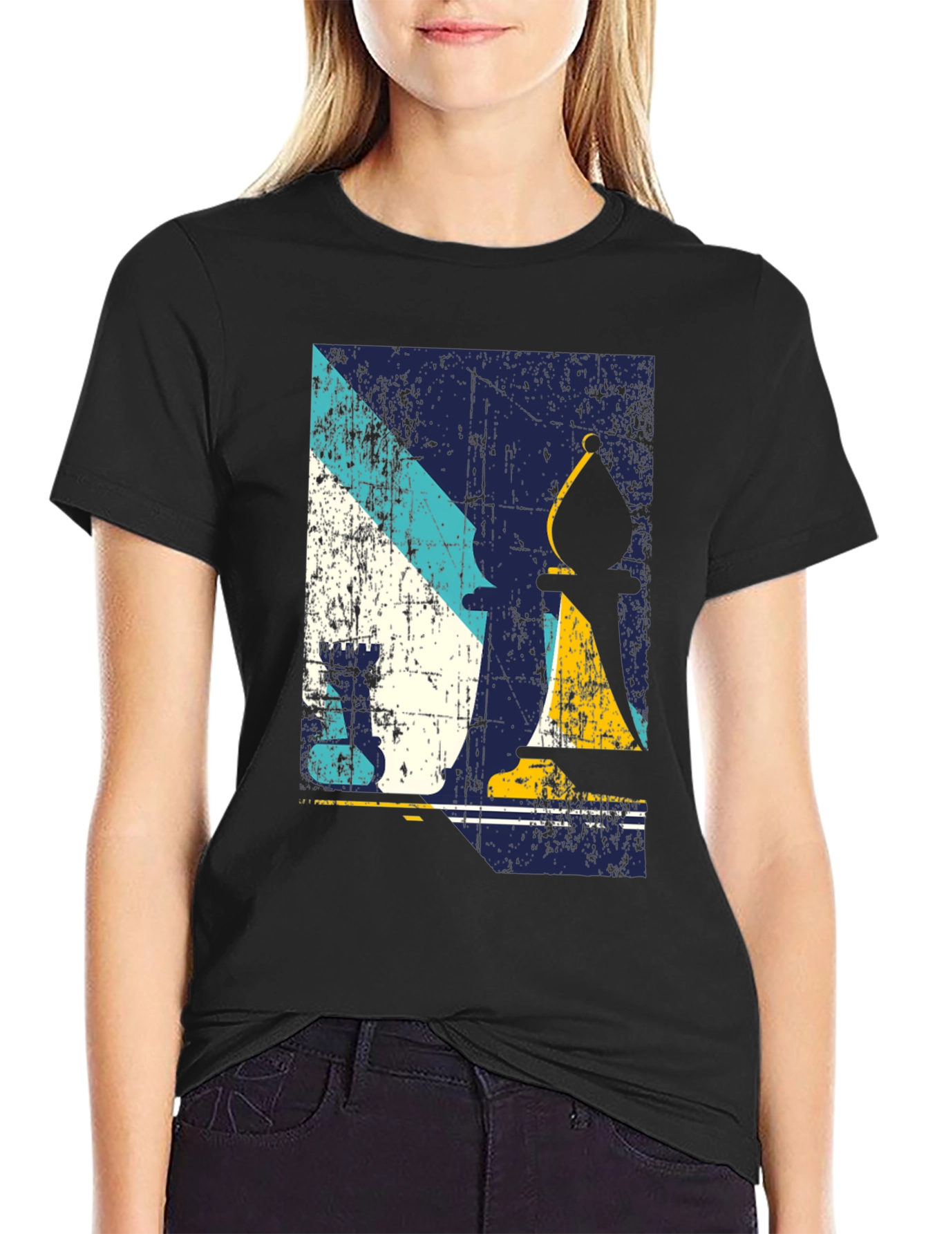 Chess Piece Graphic Print Black T-Shirt