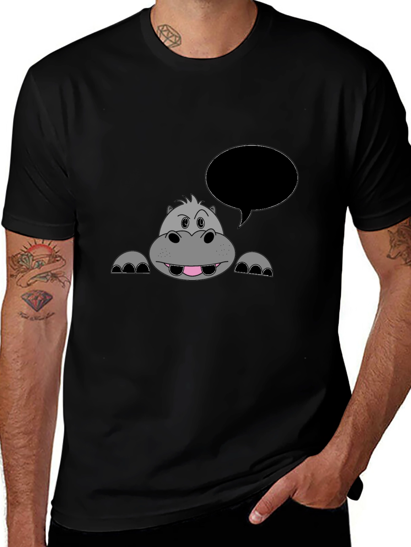 Hippo Cartoon Black T-Shirt