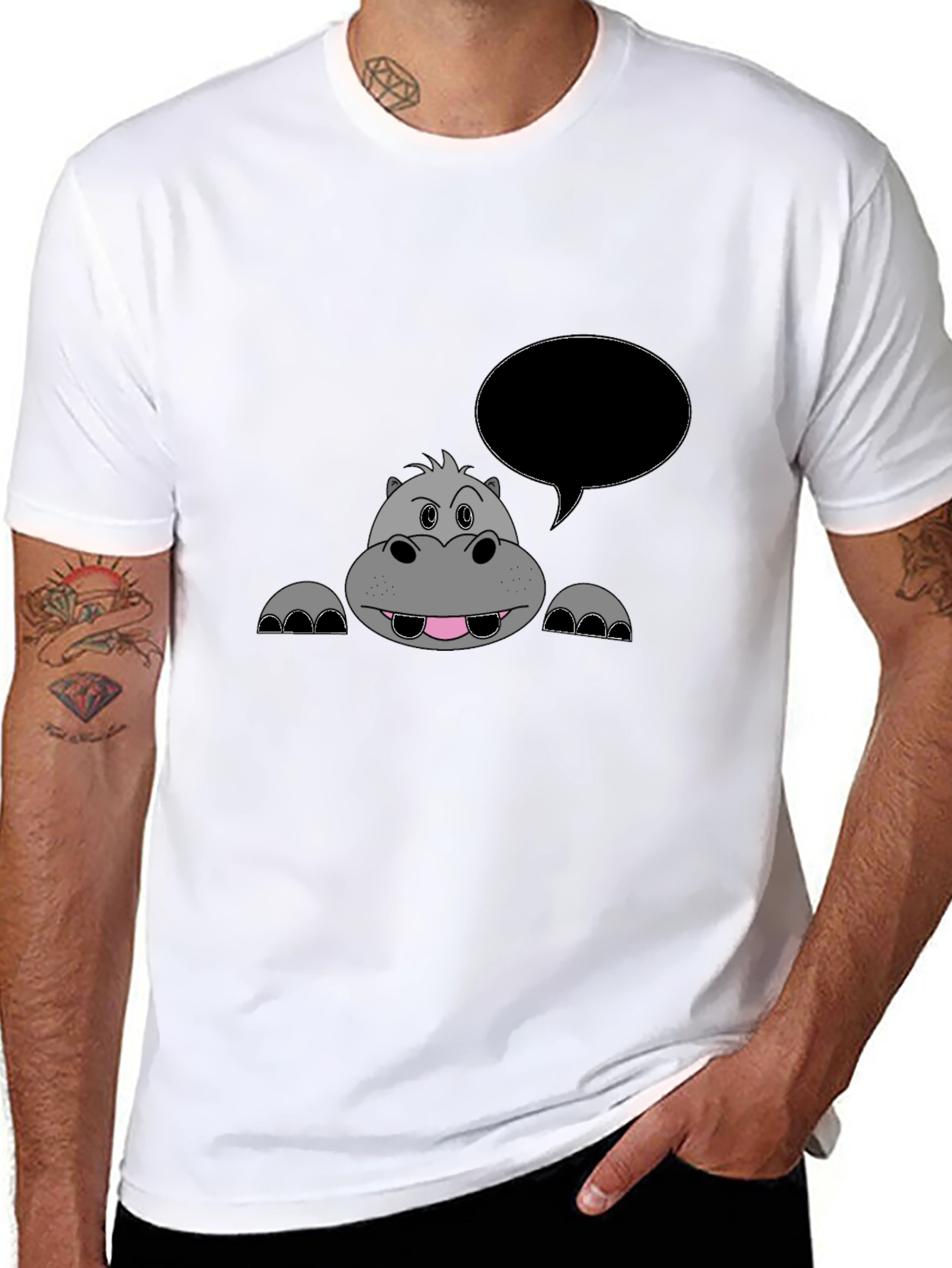 Hippo Cartoon Black T-Shirt