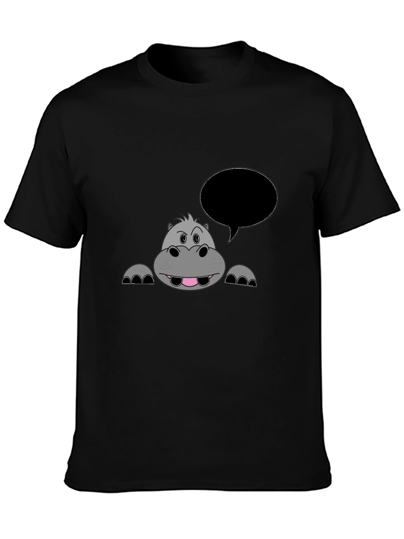 Hippo Cartoon Black T-Shirt