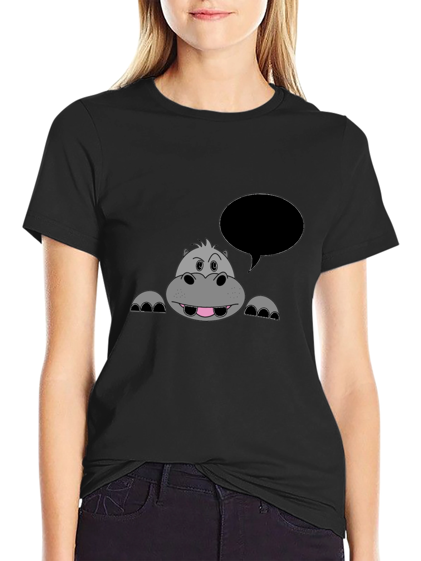Hippo Cartoon Black T-Shirt