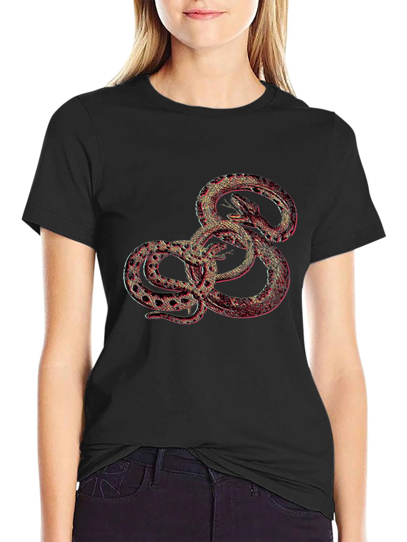 Black Tee with Snake Print