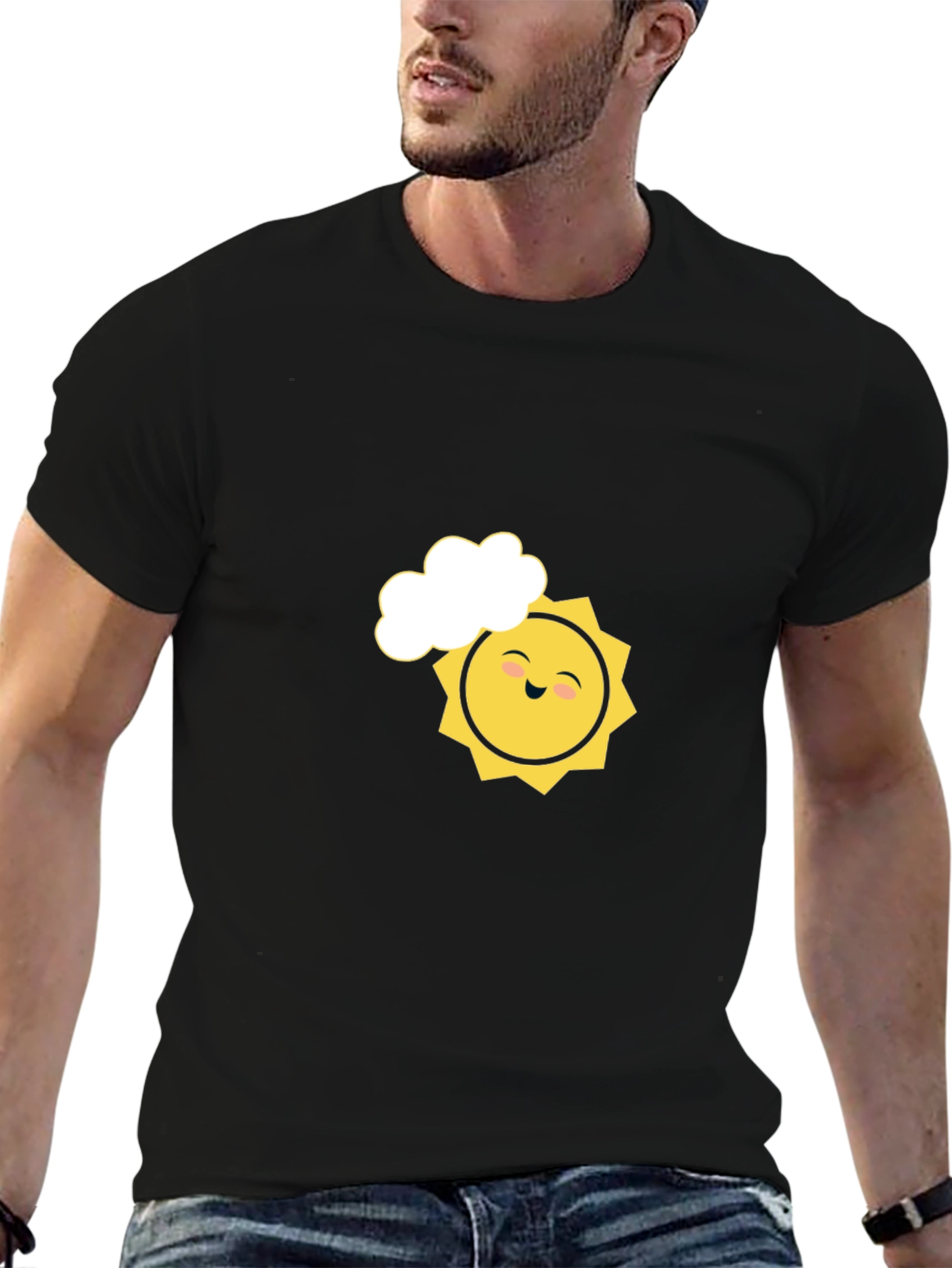 Smiling Sun Graphic Tee - Black Cotton Comfort