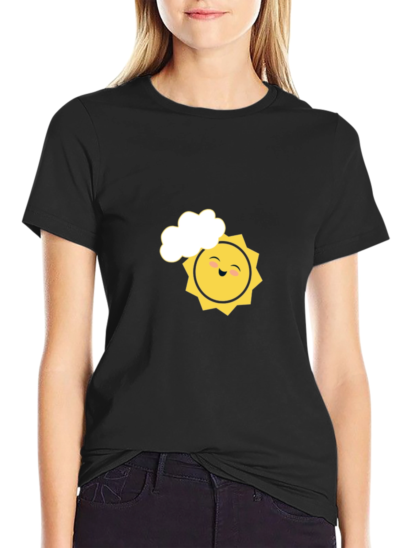 Smiling Sun Graphic Tee - Black Cotton Comfort