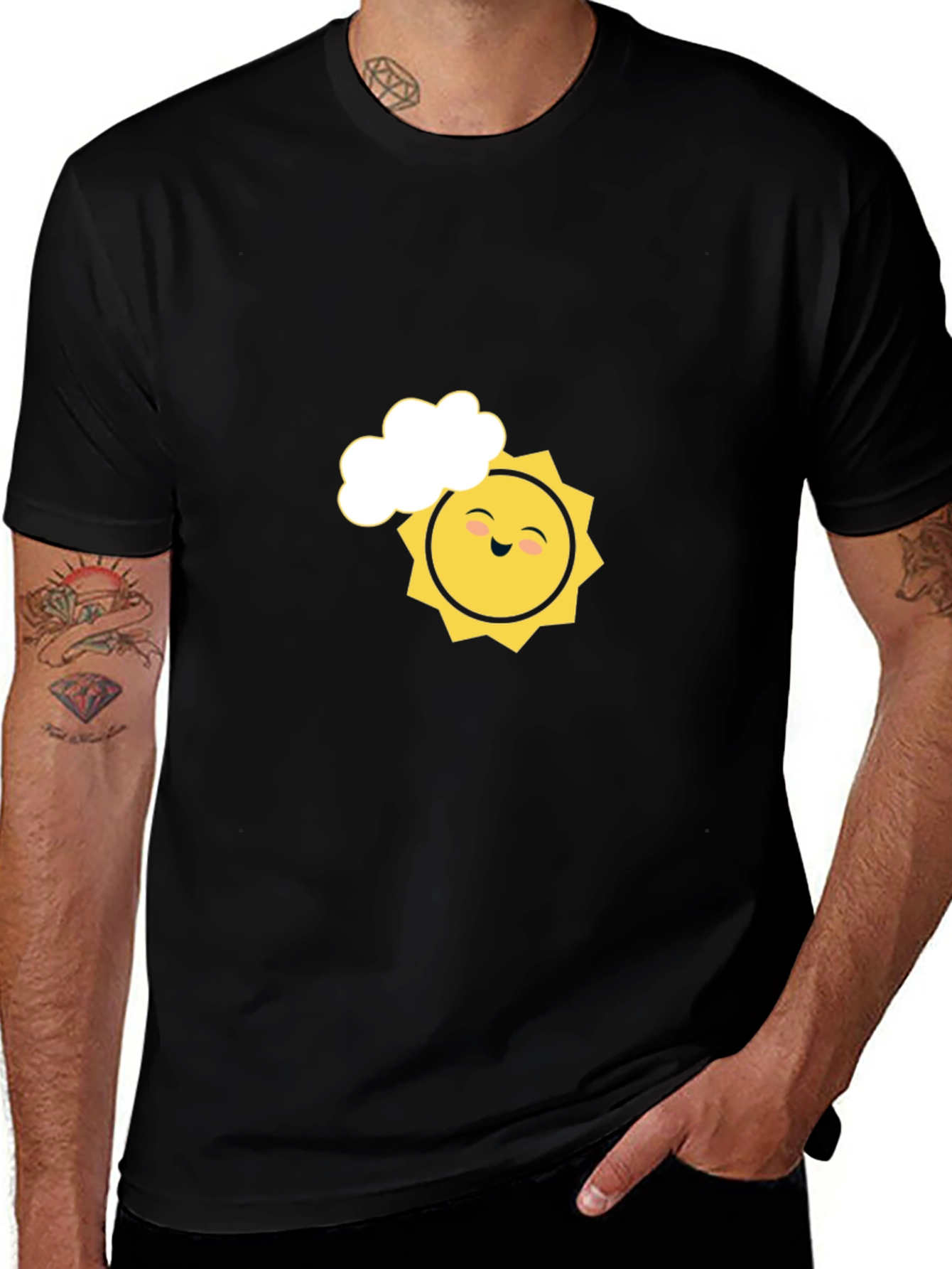Smiling Sun Graphic Tee - Black Cotton Comfort