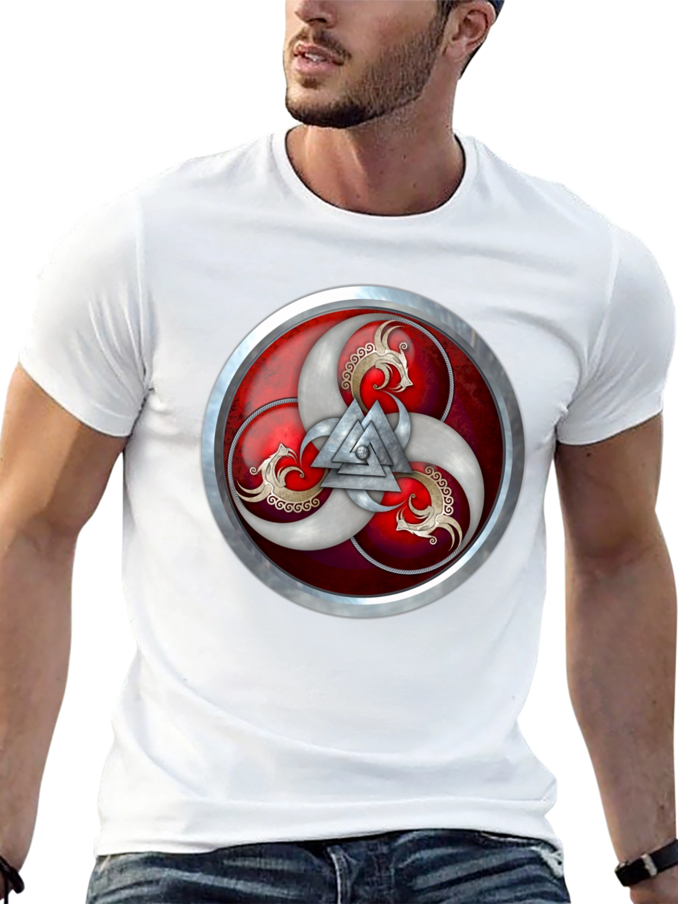 Viking Shield Graphic Tee - Bold Valknut Design