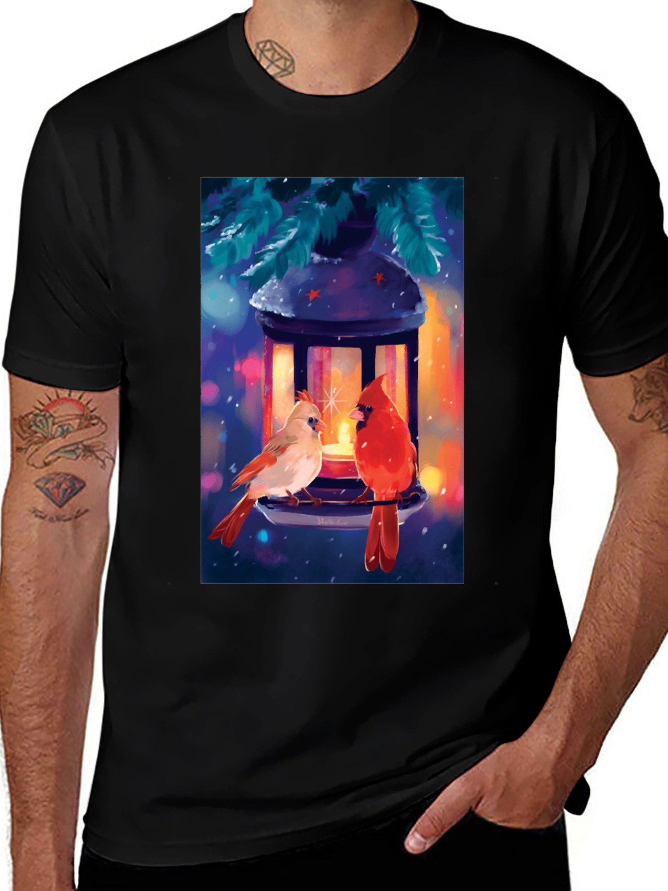 Winter Cardinal Lantern Graphic Tee