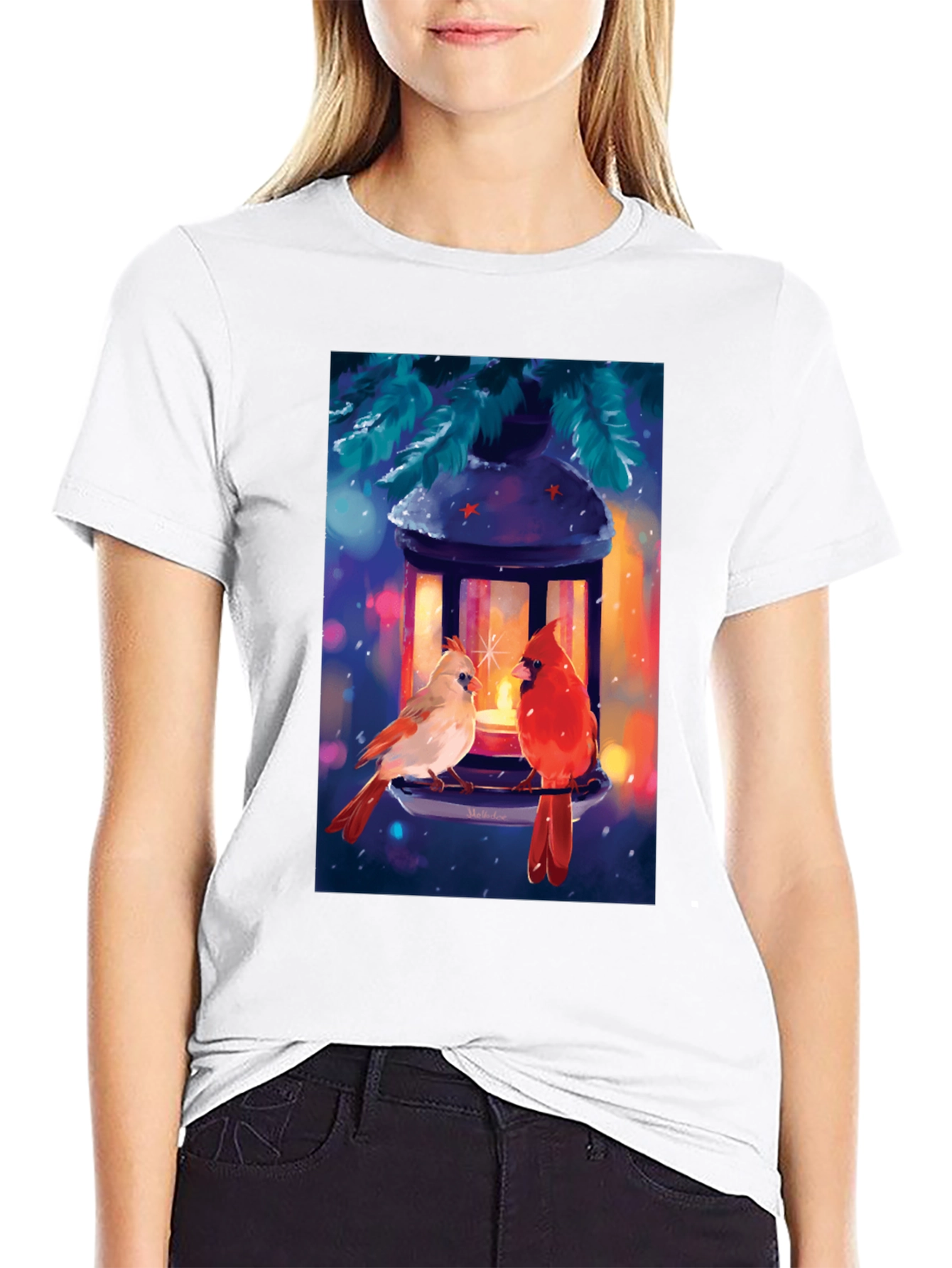 Winter Cardinal Lantern Graphic Tee