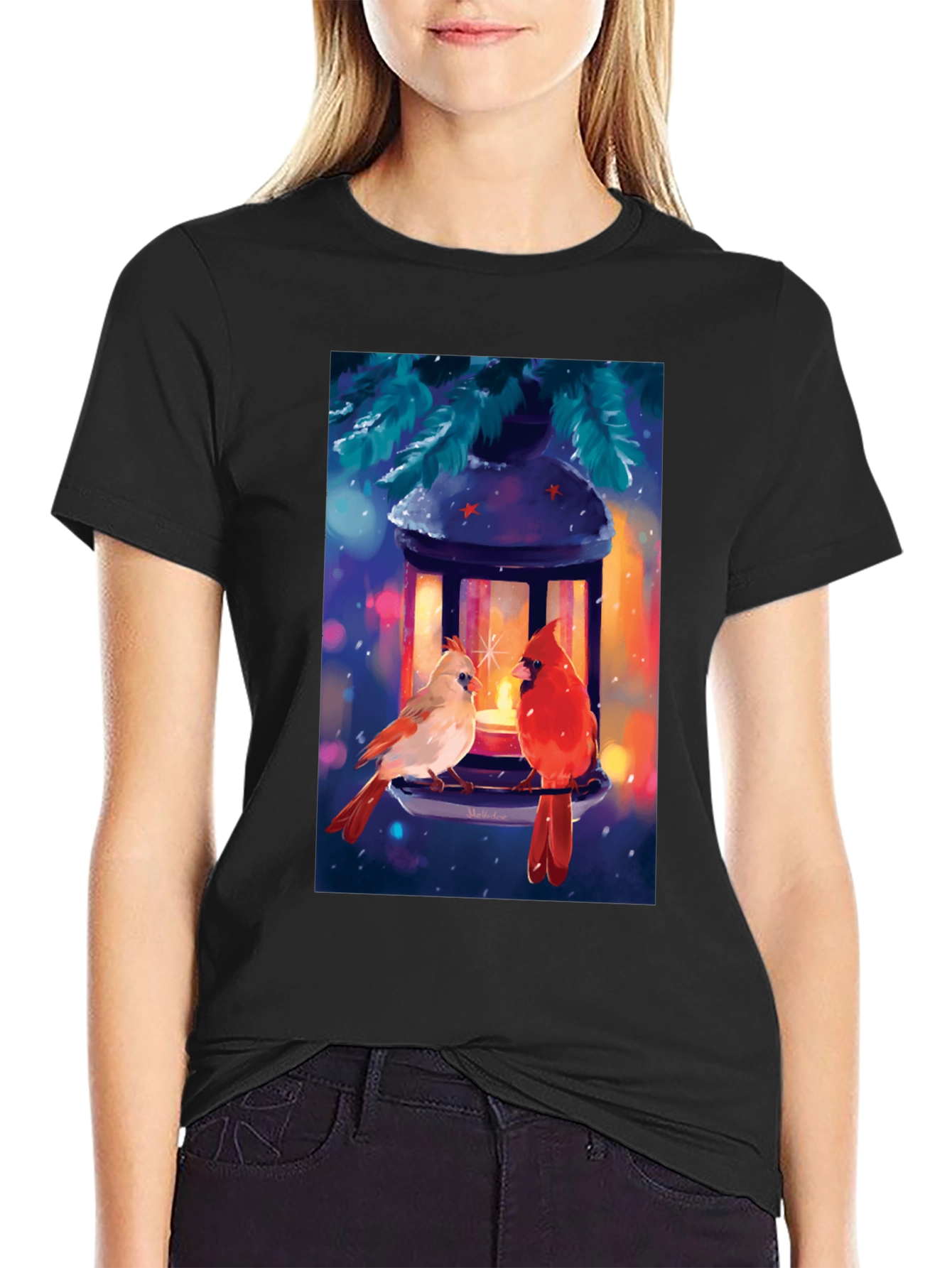 Winter Cardinal Lantern Graphic Tee