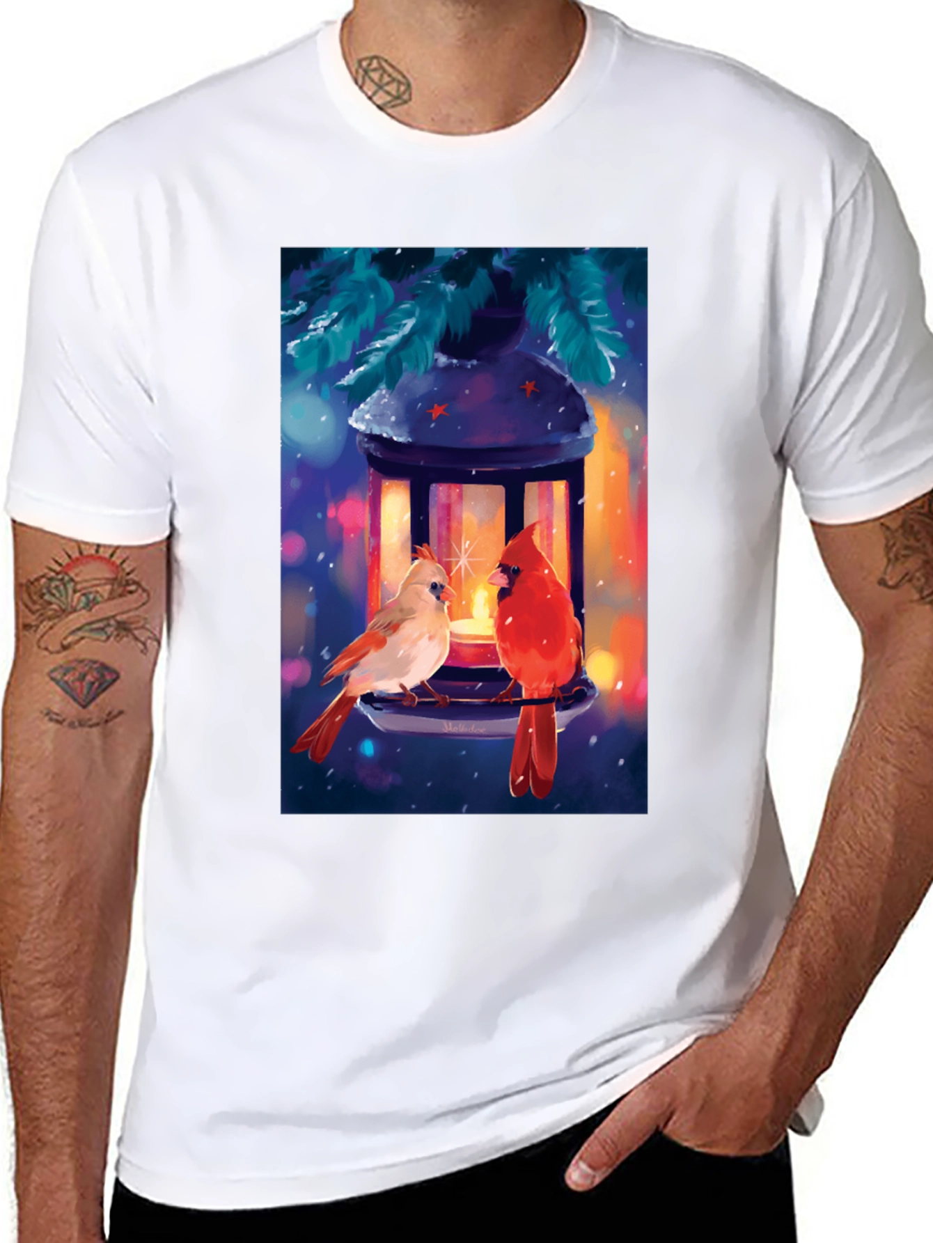 Winter Cardinal Lantern Graphic Tee
