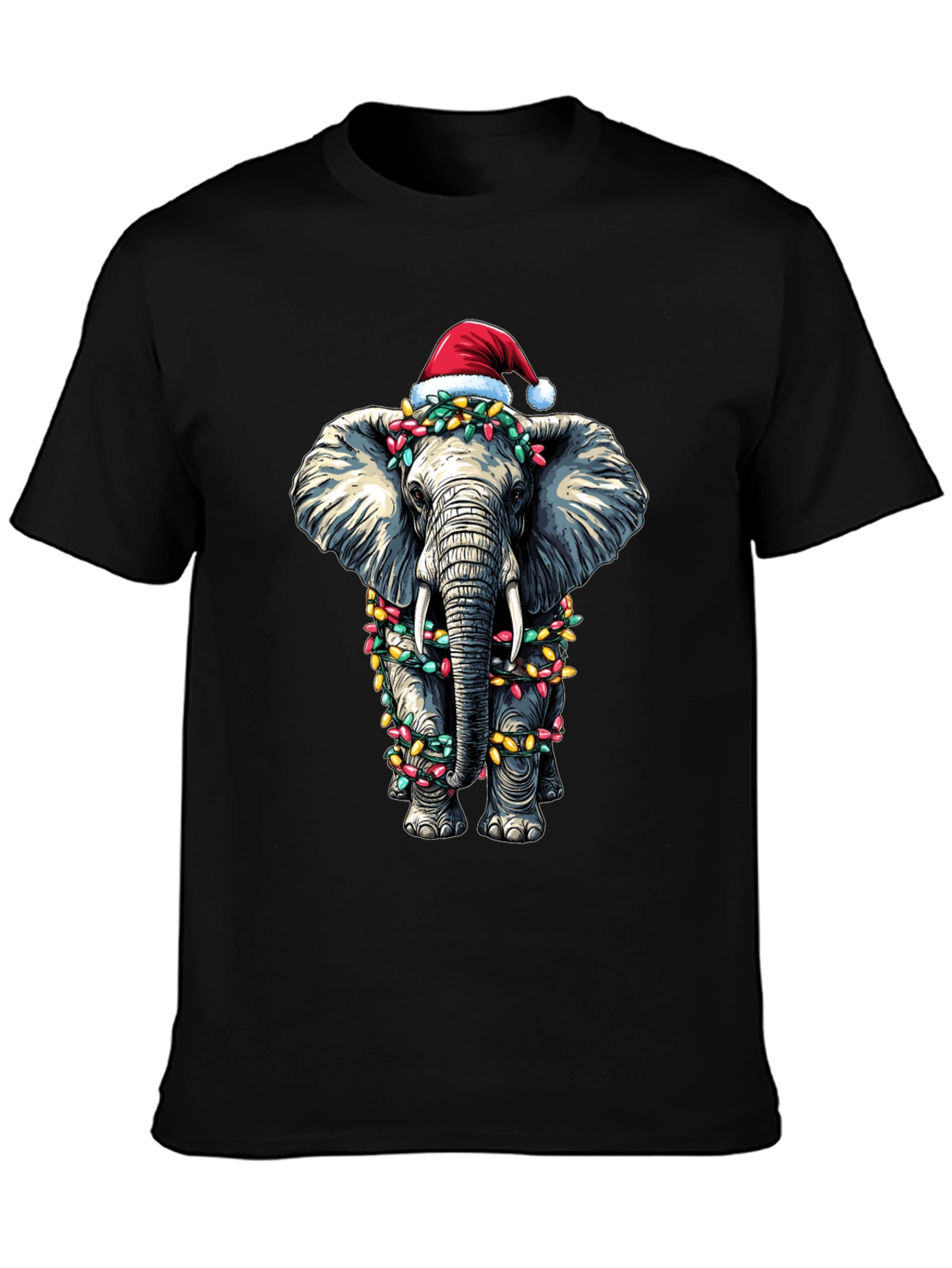 Christmas Elephant T-Shirt - Holiday Lights & Santa Hat