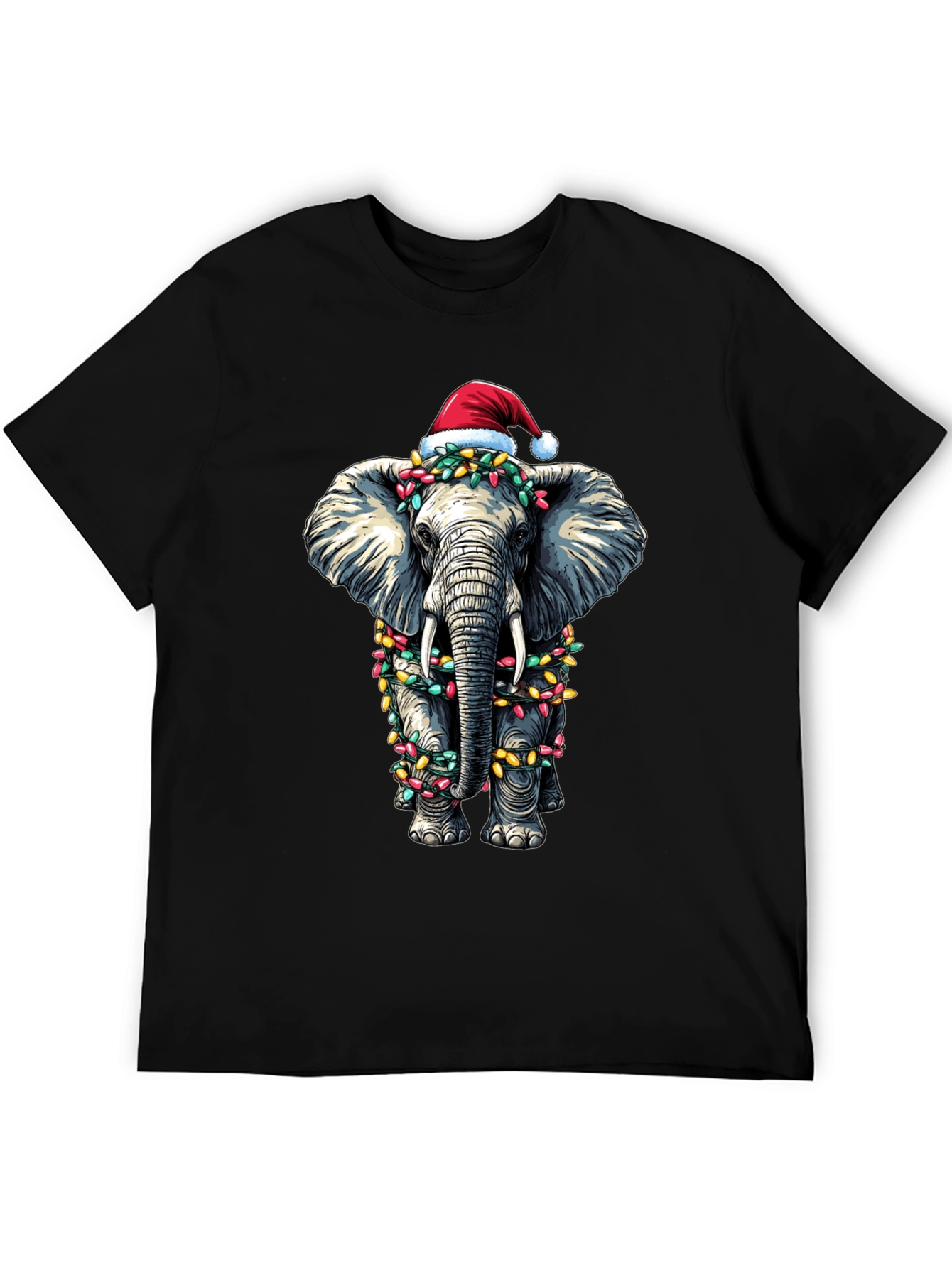 Christmas Elephant T-Shirt - Holiday Lights & Santa Hat