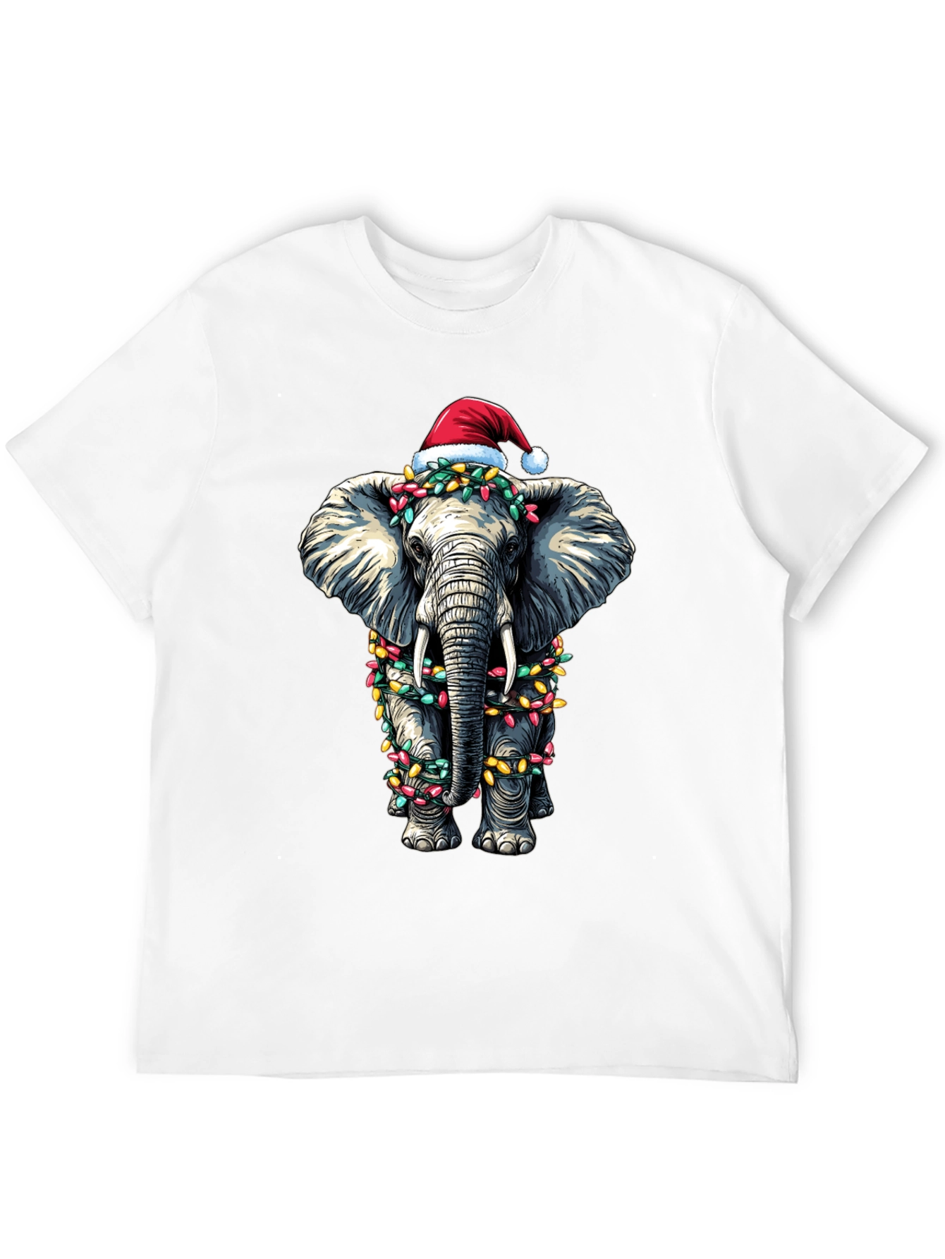 Christmas Elephant T-Shirt - Holiday Lights & Santa Hat