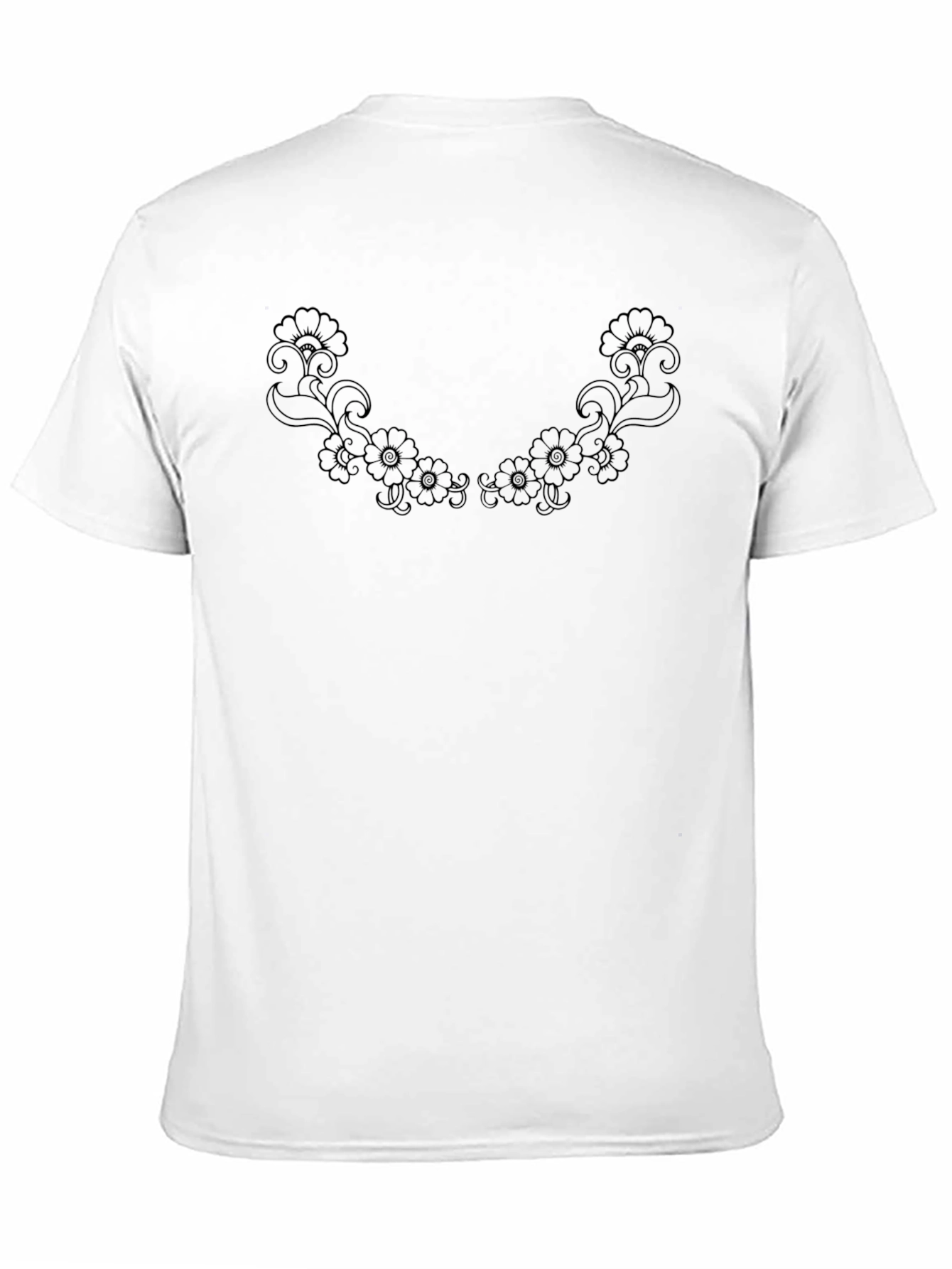 Floral Neckline Tee - Elegant Black Cotton T-Shirt