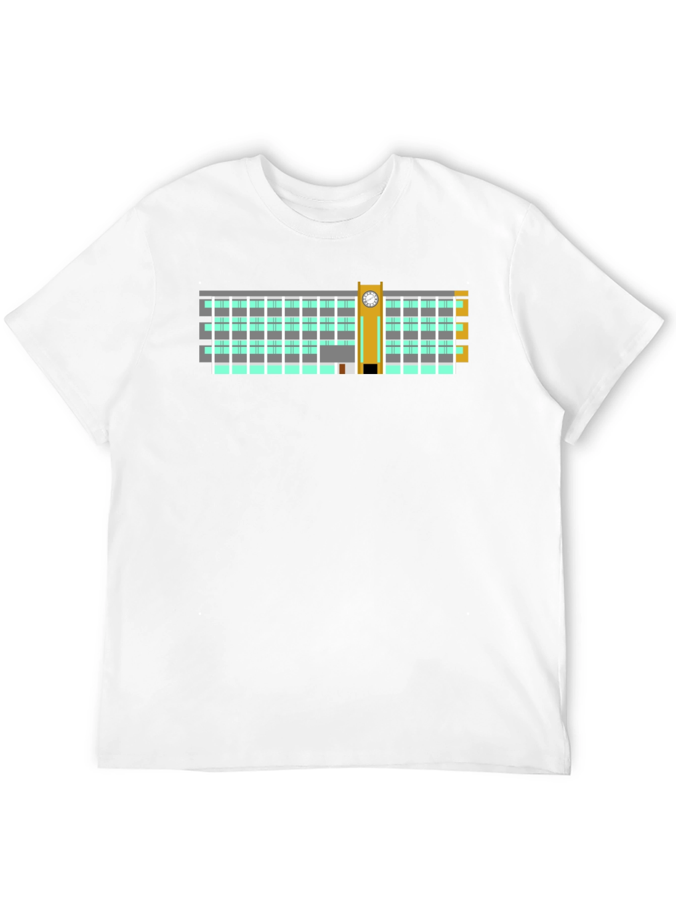Clock Tower Building Graphic Tee - Black Cotton T-Shirt