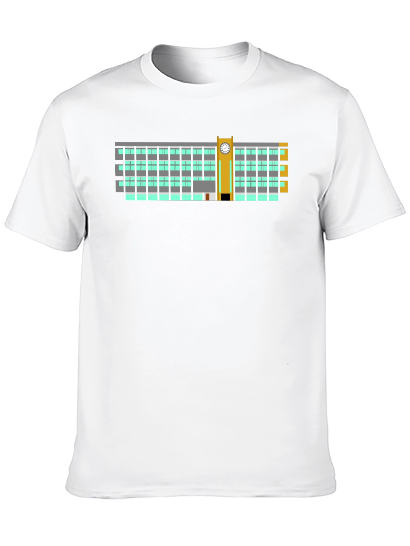 Clock Tower Building Graphic Tee - Black Cotton T-Shirt