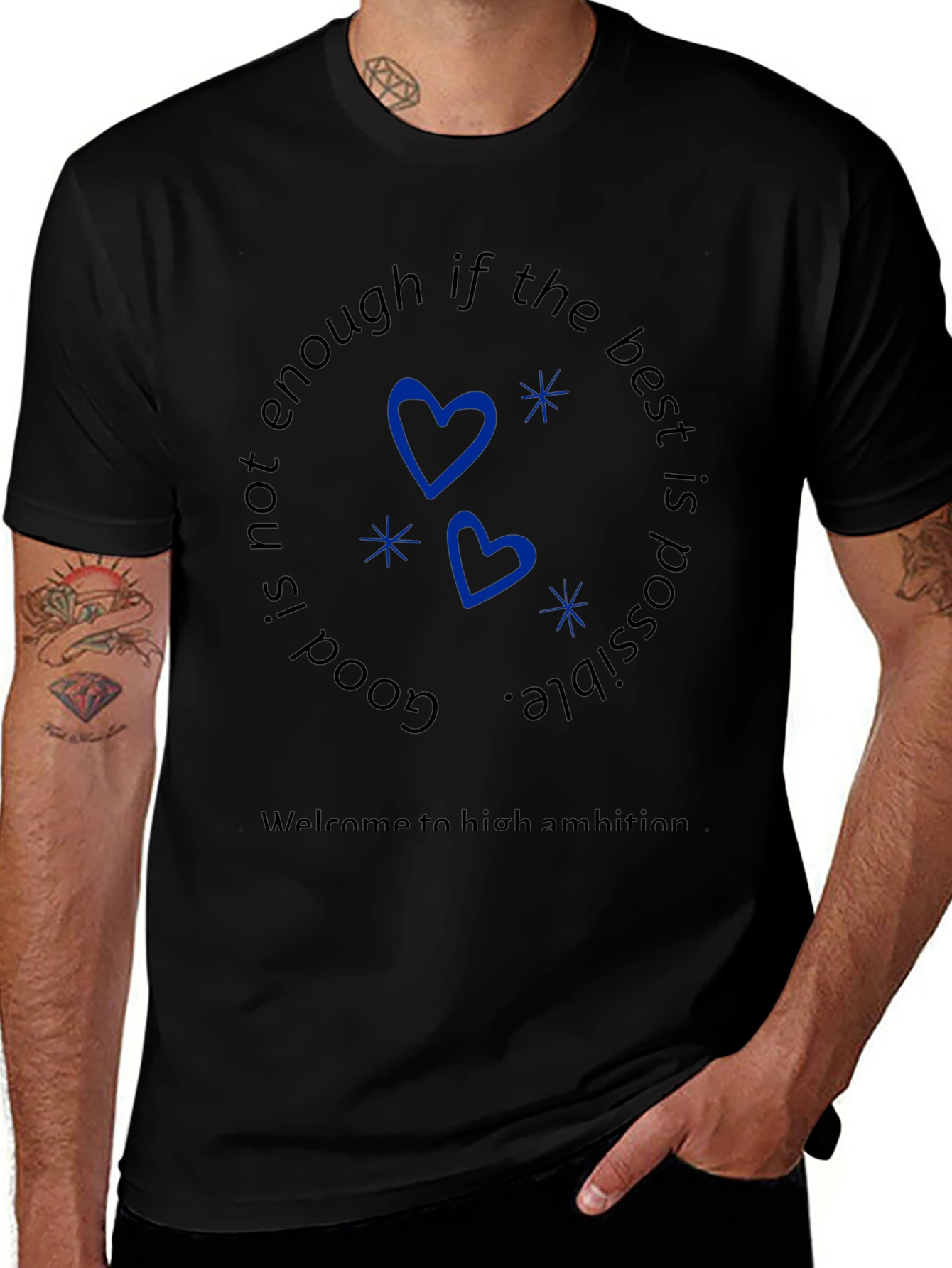 Motivational Black T-Shirt with Heart Design