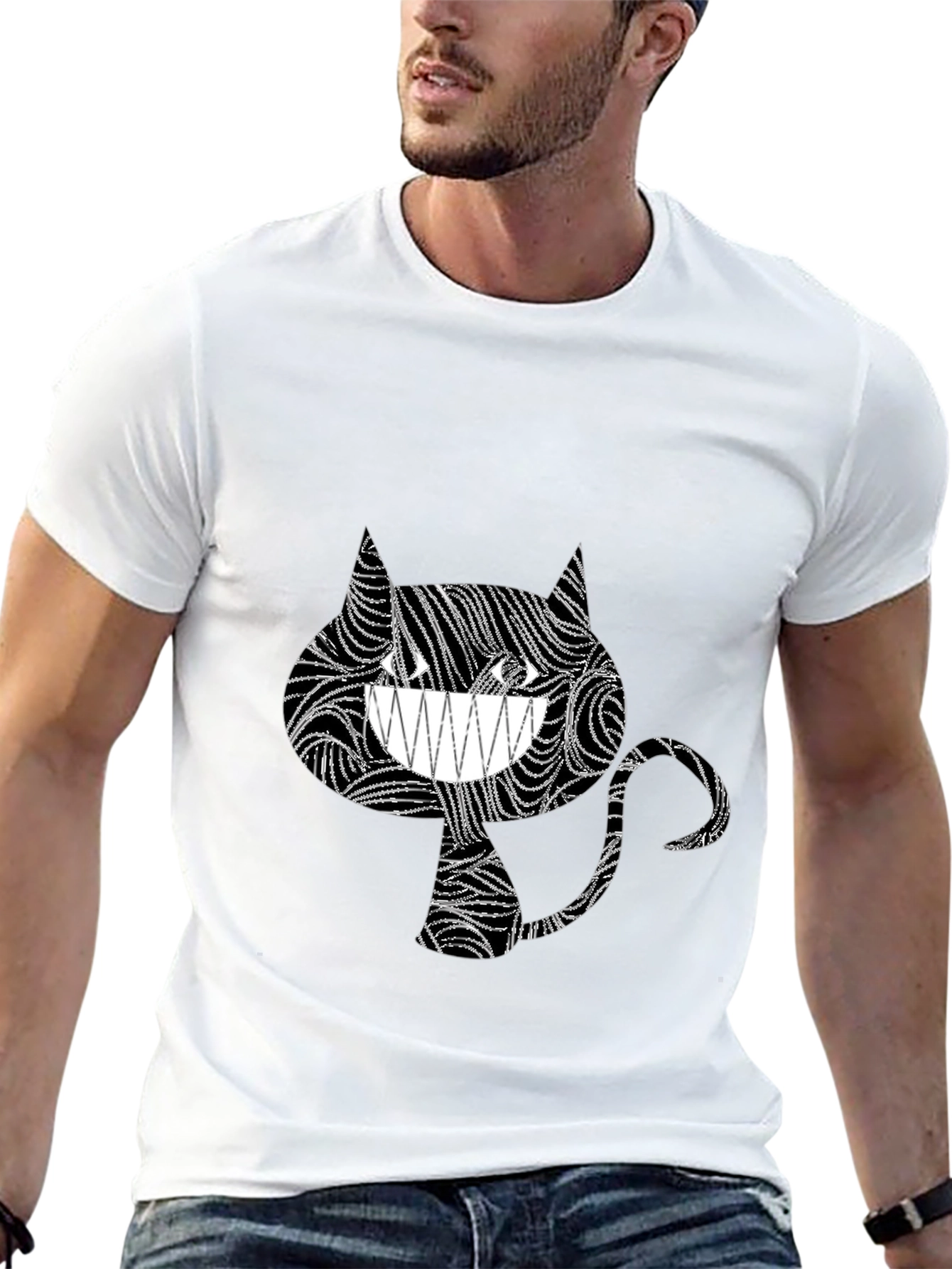Abstract Cheshire Cat Graphic Tee - Black